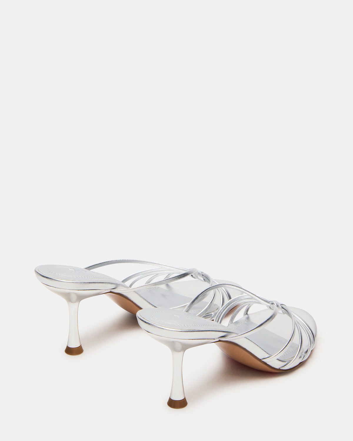 EDNA Silver Leather Strappy Mule Women's Heel