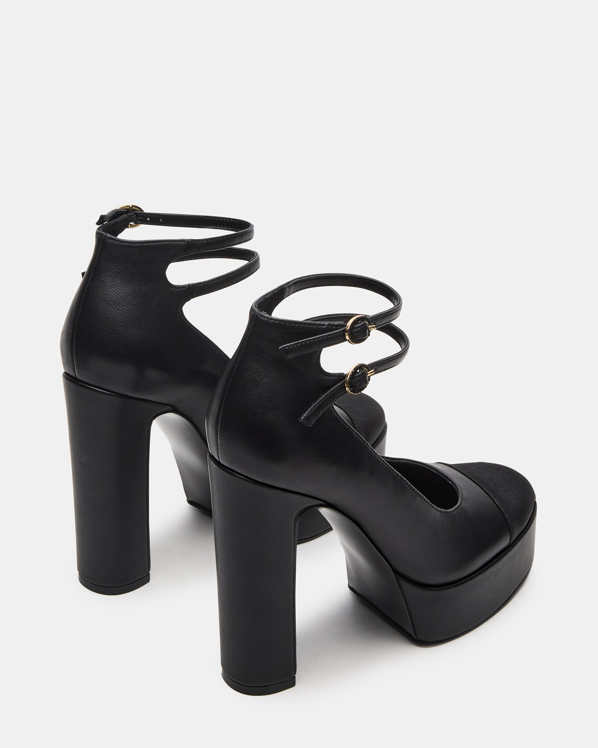 PEYTON Black Leather Block Heel Platform Women's Heel
