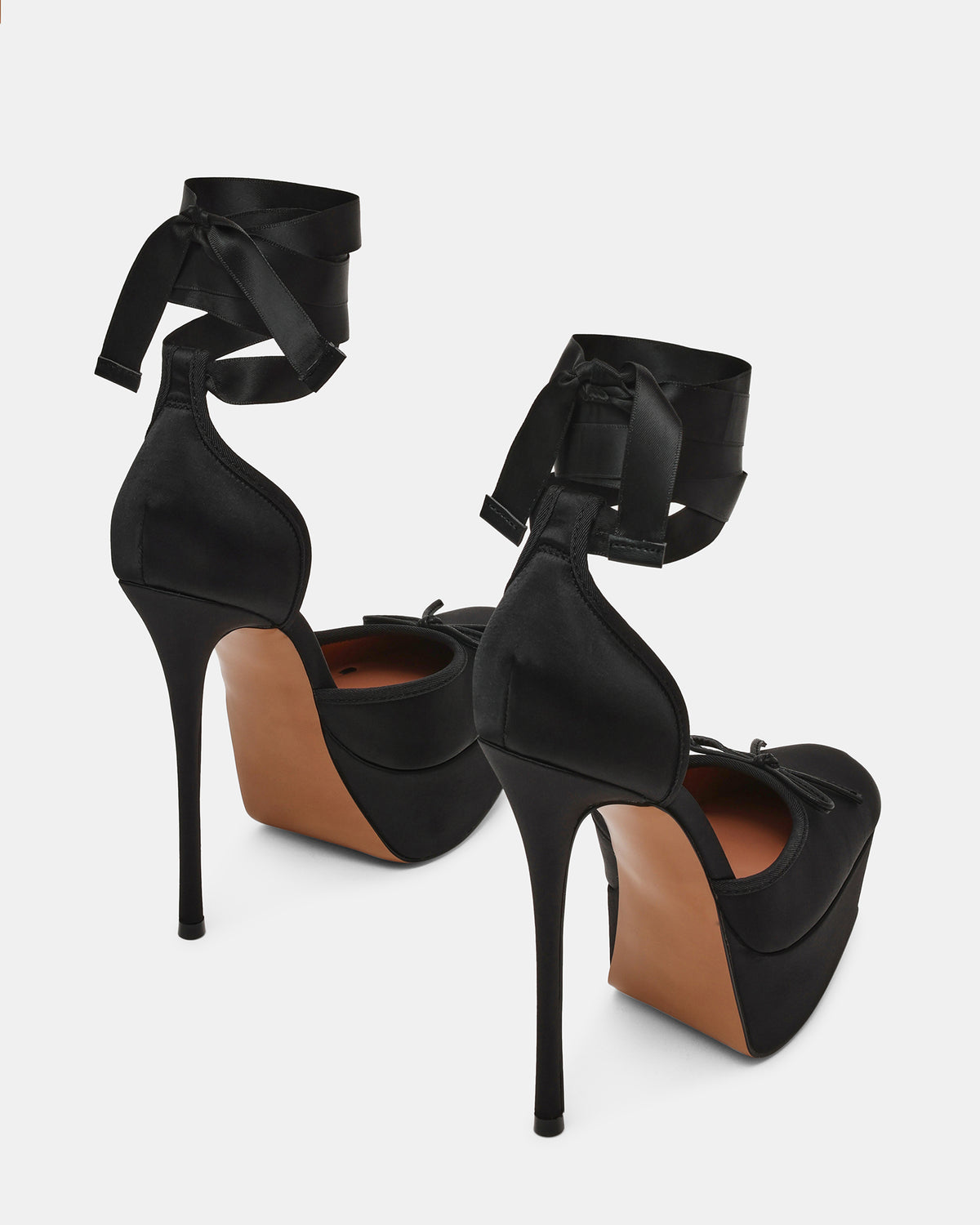 LISTEN Black Satin Stiletto Pump Lace-Up Women's Heel