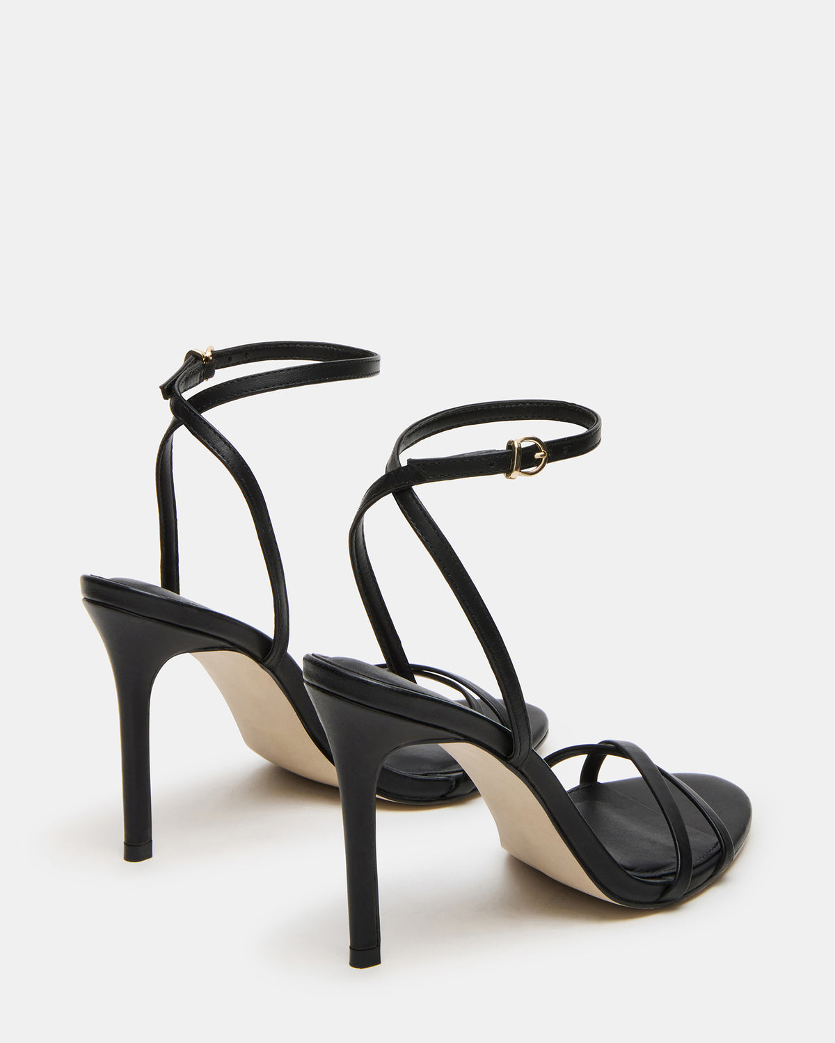 JYPSEY Black Leather Strappy Stiletto Women's Heel