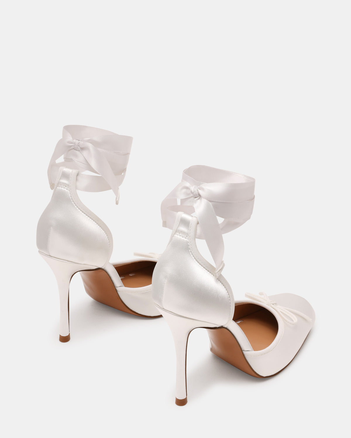 LARINA Ivory Satin Square-Toe Stiletto Pump Lace-Up Women's Heel