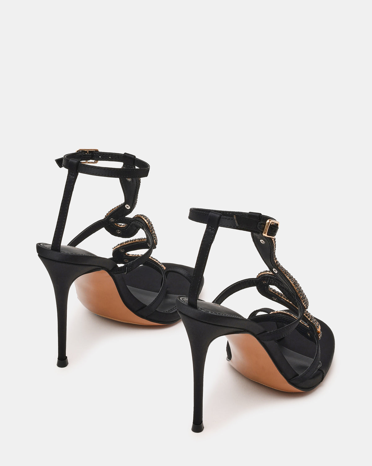 PYTHON Black Rhinestone Snake Stiletto Strappy Women's Heel