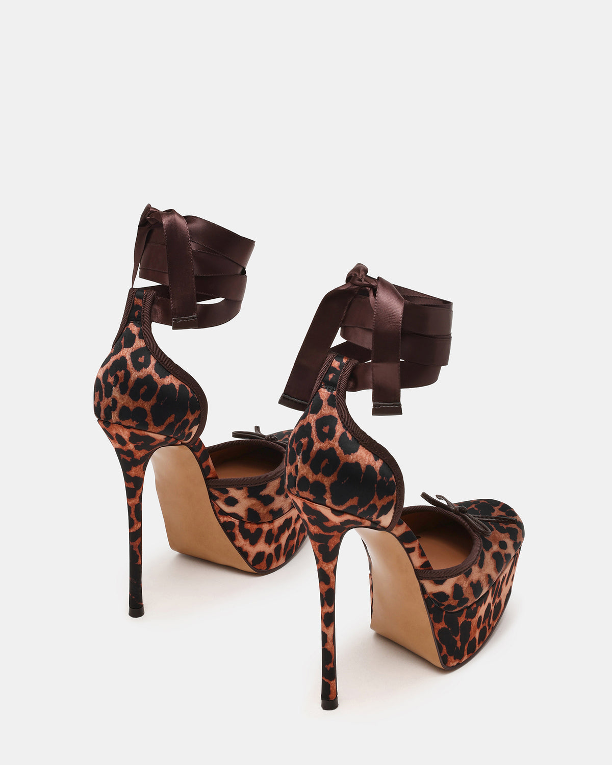 LISTEN Leopard Satin Stiletto Pump Lace-Up Women's Heel