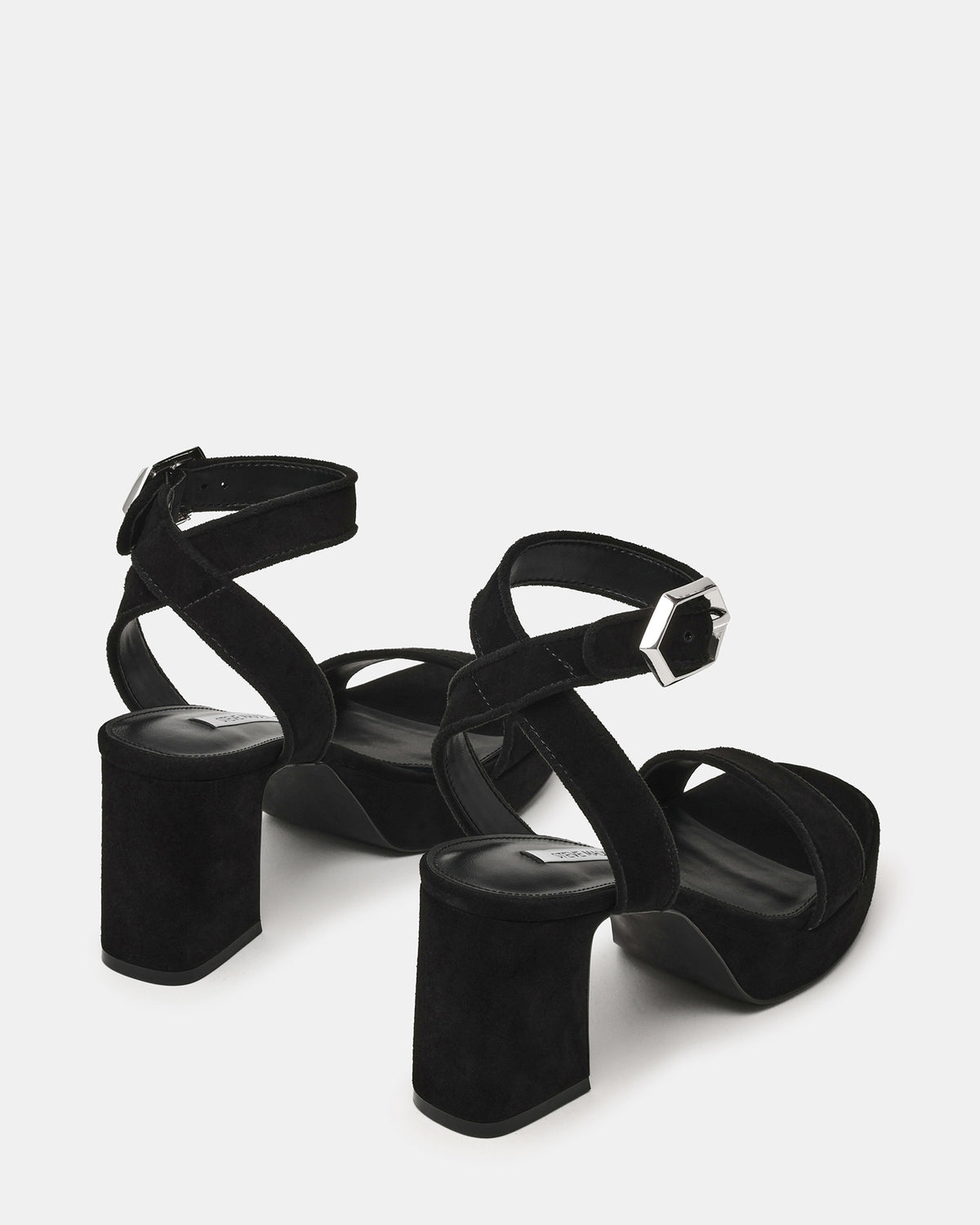 ELIDA Black Suede Ankle Strap Platform Women's Block Heel