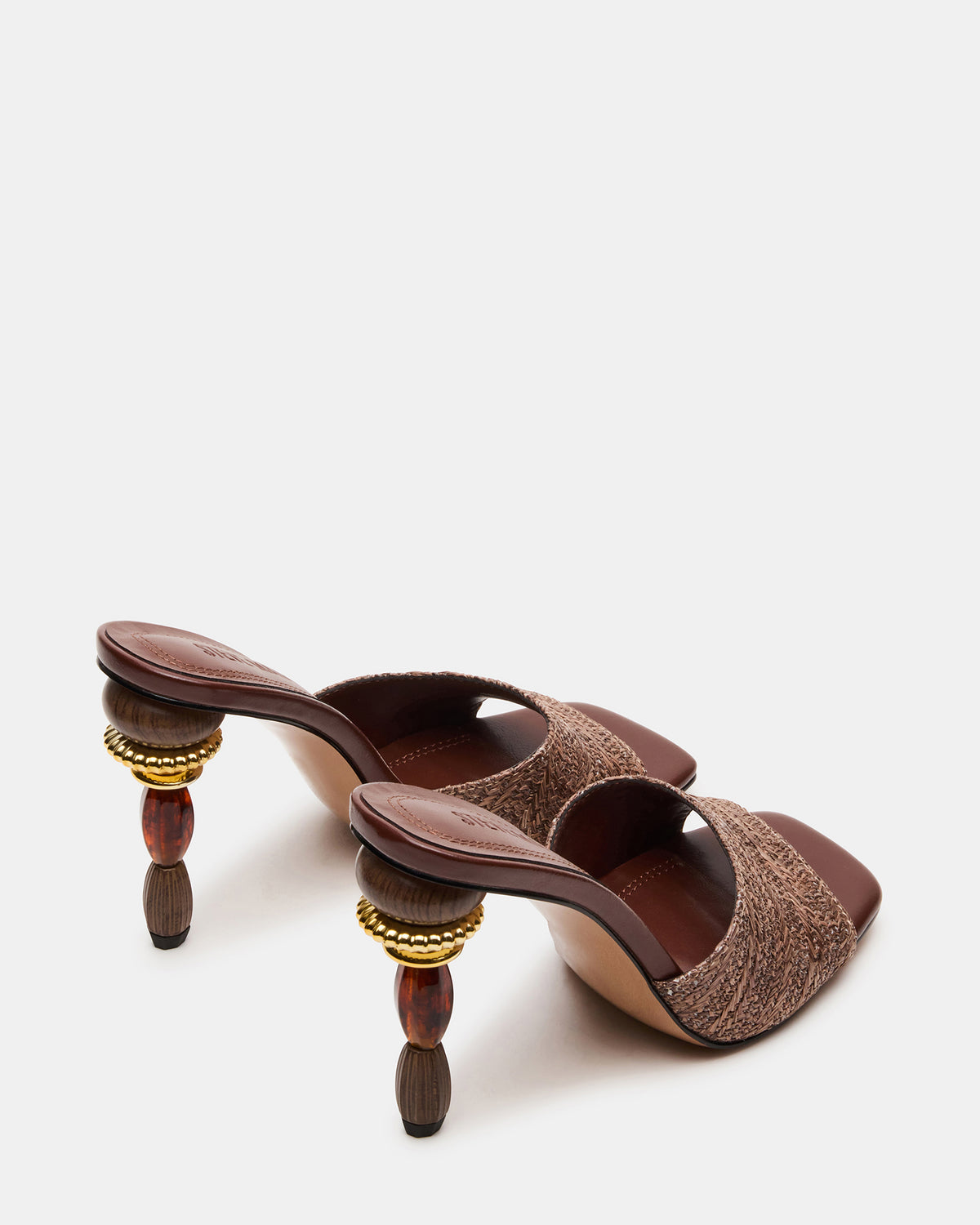SIA Brown Square-Toe Mule Sculptured Beaded Women's Heel