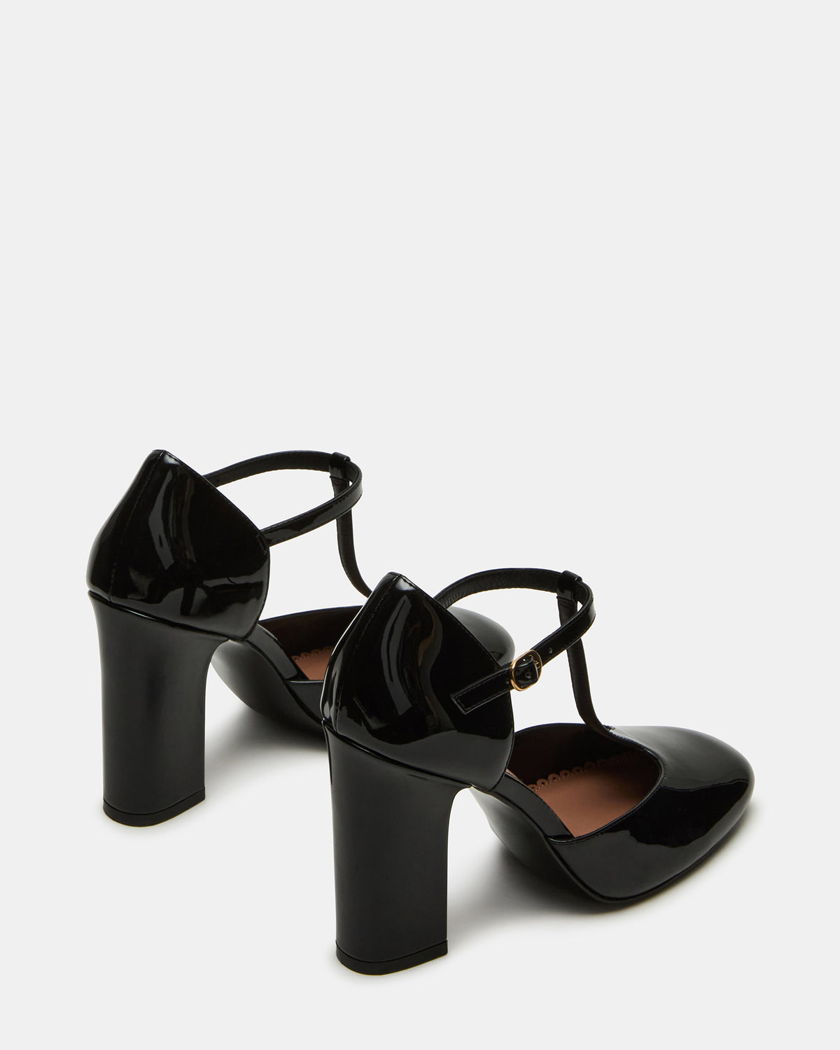 MALCOLM Black Patent T-Strap Block Heel Women's Heel