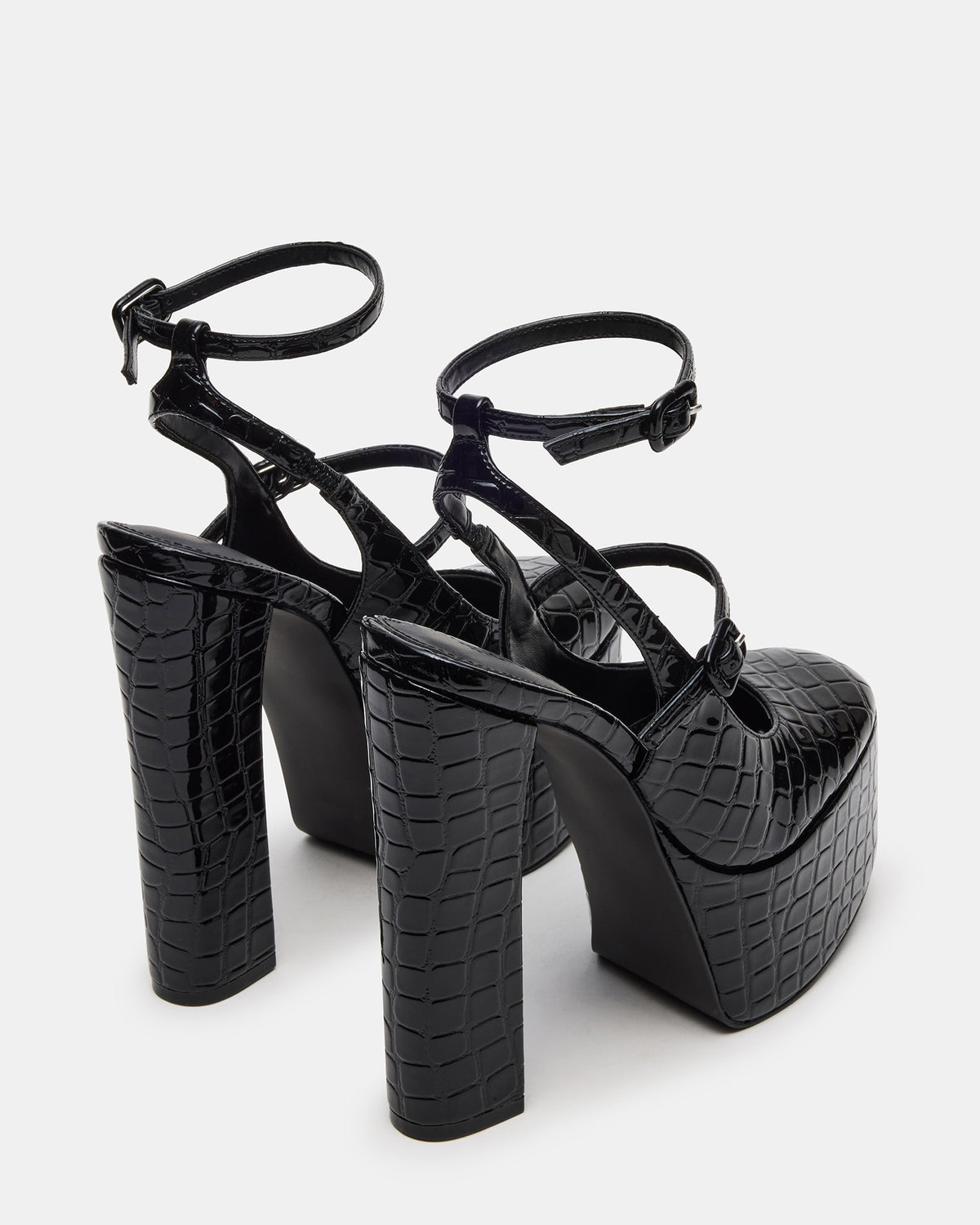 SCOTLYN Black Crocodile Women's Platform Block Heel
