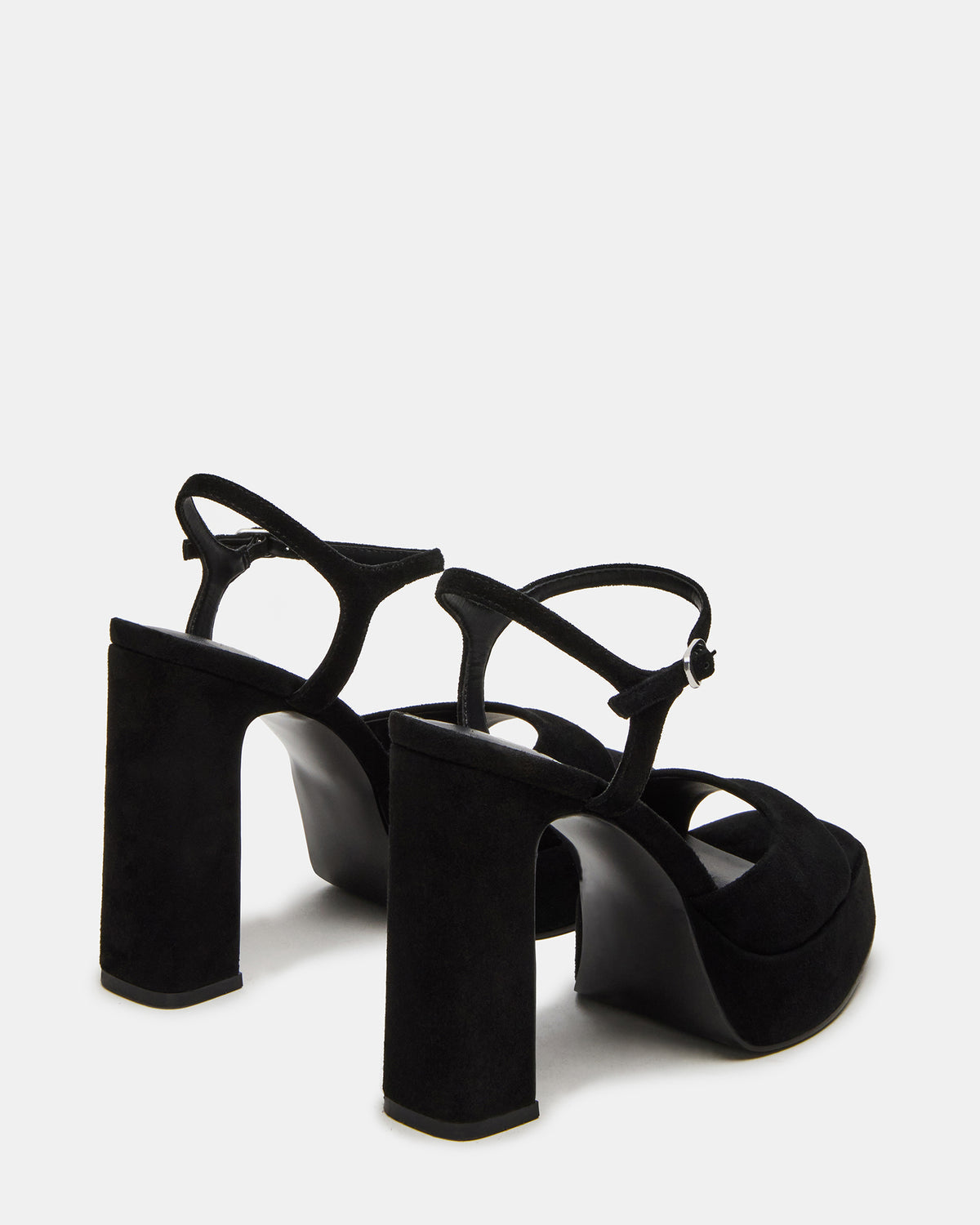 LINADRA Black Suede Women's Platform Square-Toe Strappy Heel