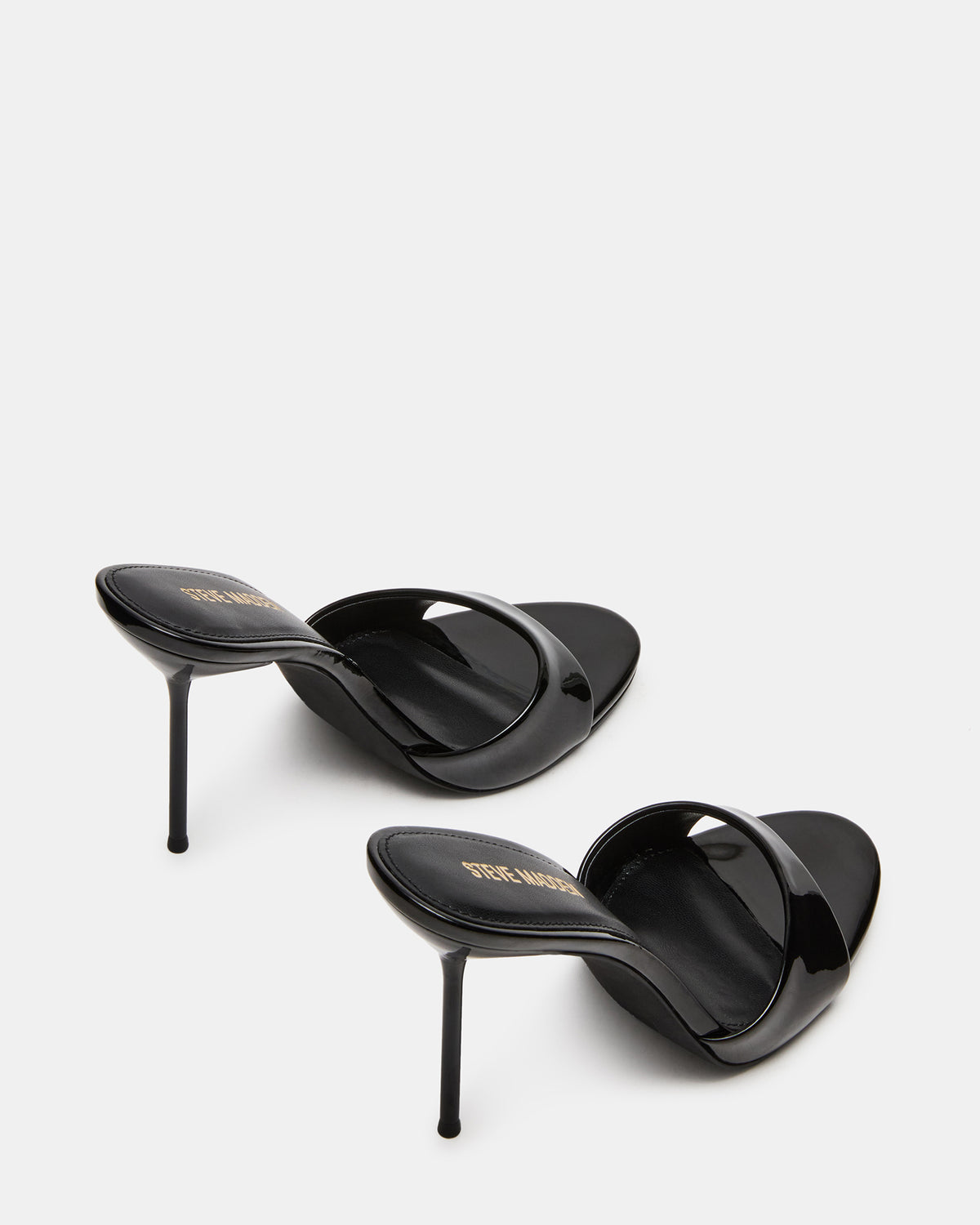 DAVINA Black Patent Rounded Open-Toe Mule Stiletto Women's Heel