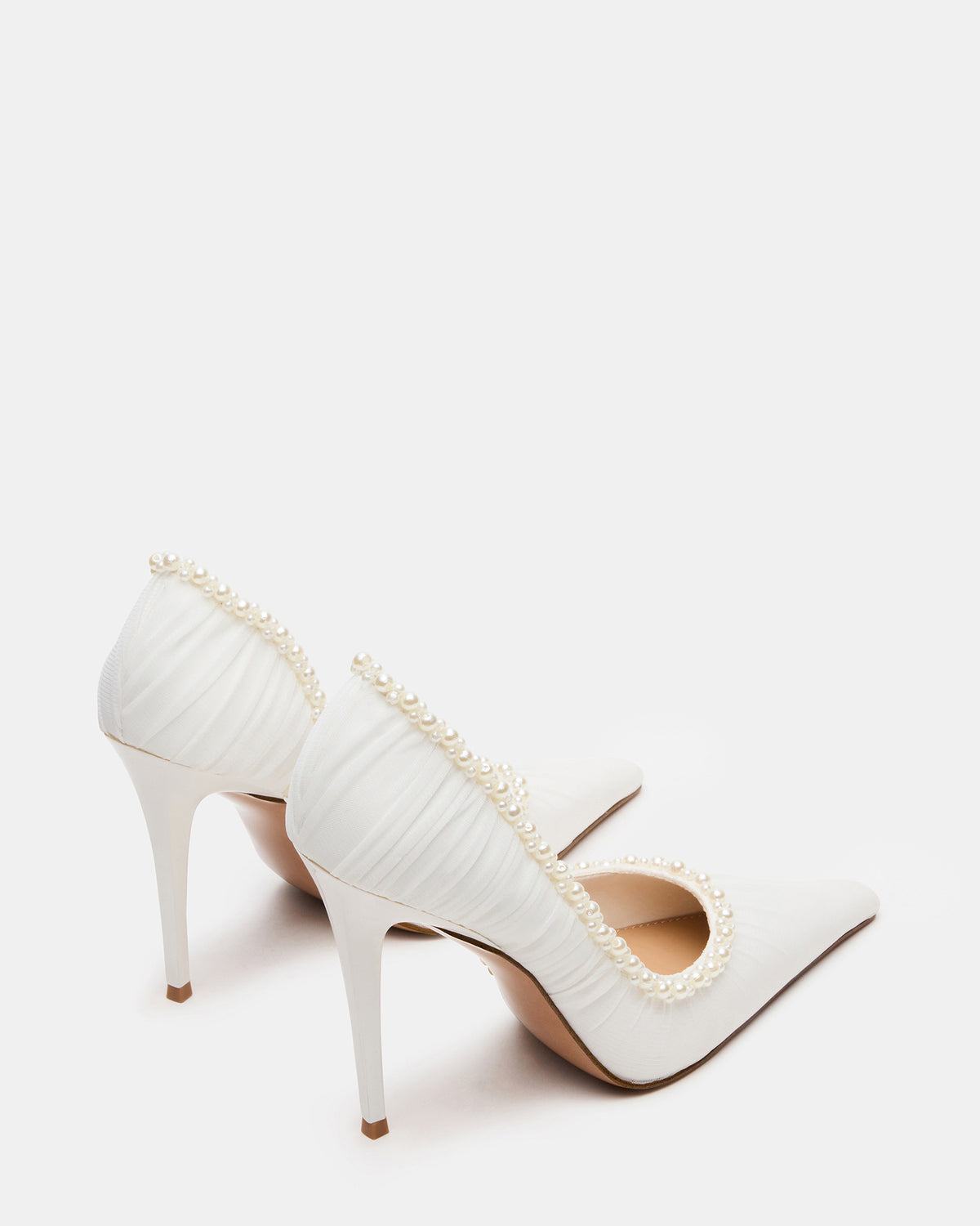 ELEGANT Pearl Ivory Mesh Ruched Pointed-Toe Stiletto Pump Women's Heel