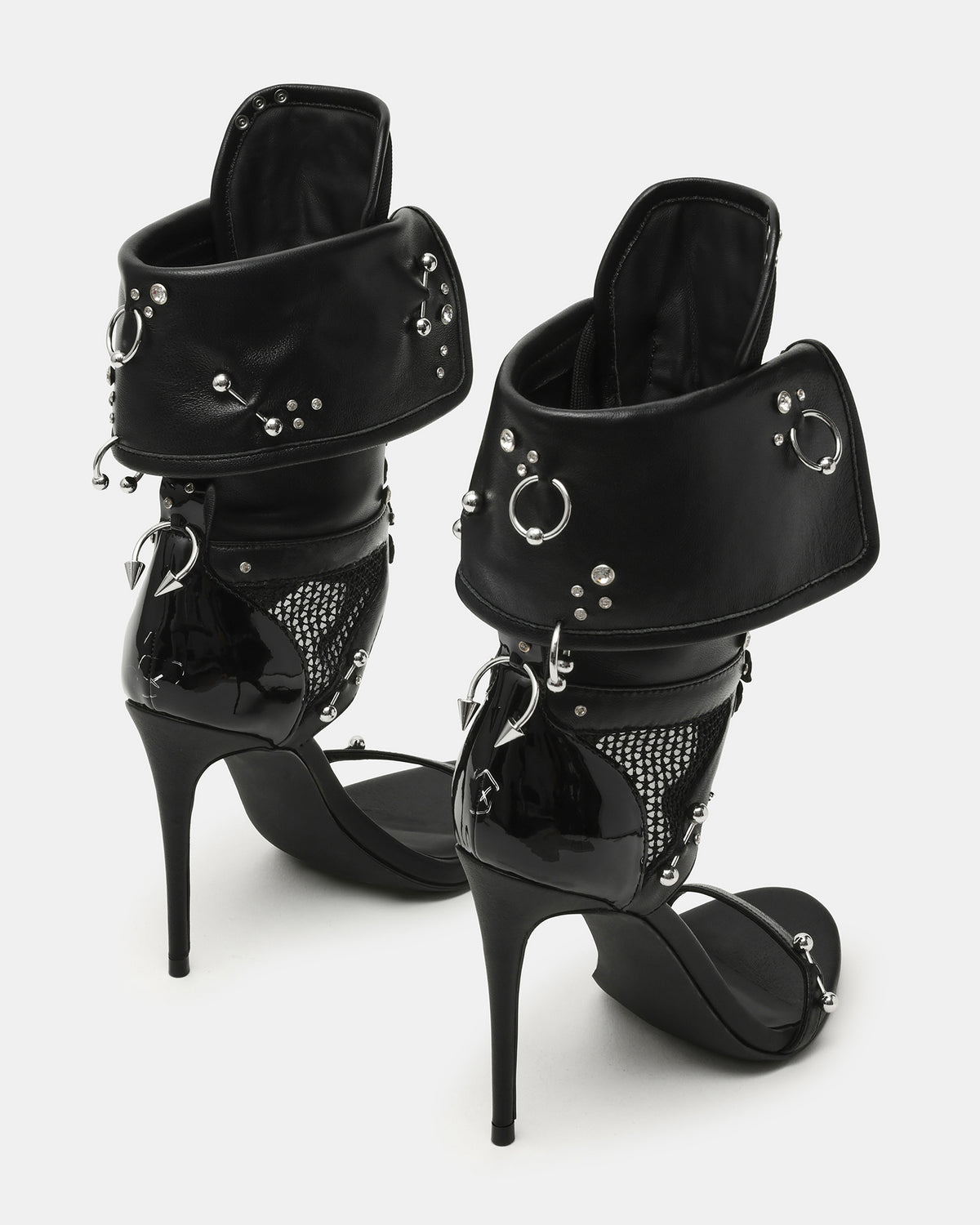 CASELLA Piercing Black Open-Toe Stiletto Lace-Up Women's Heel