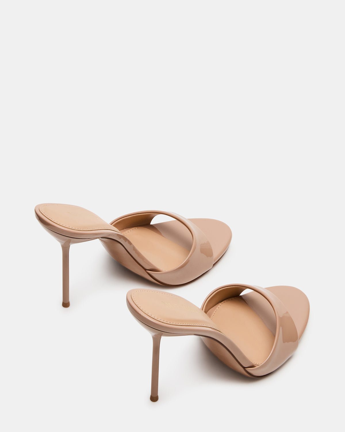 DAVINA Tan Patent Rounded Open-Toe Mule Stiletto Women's Heel