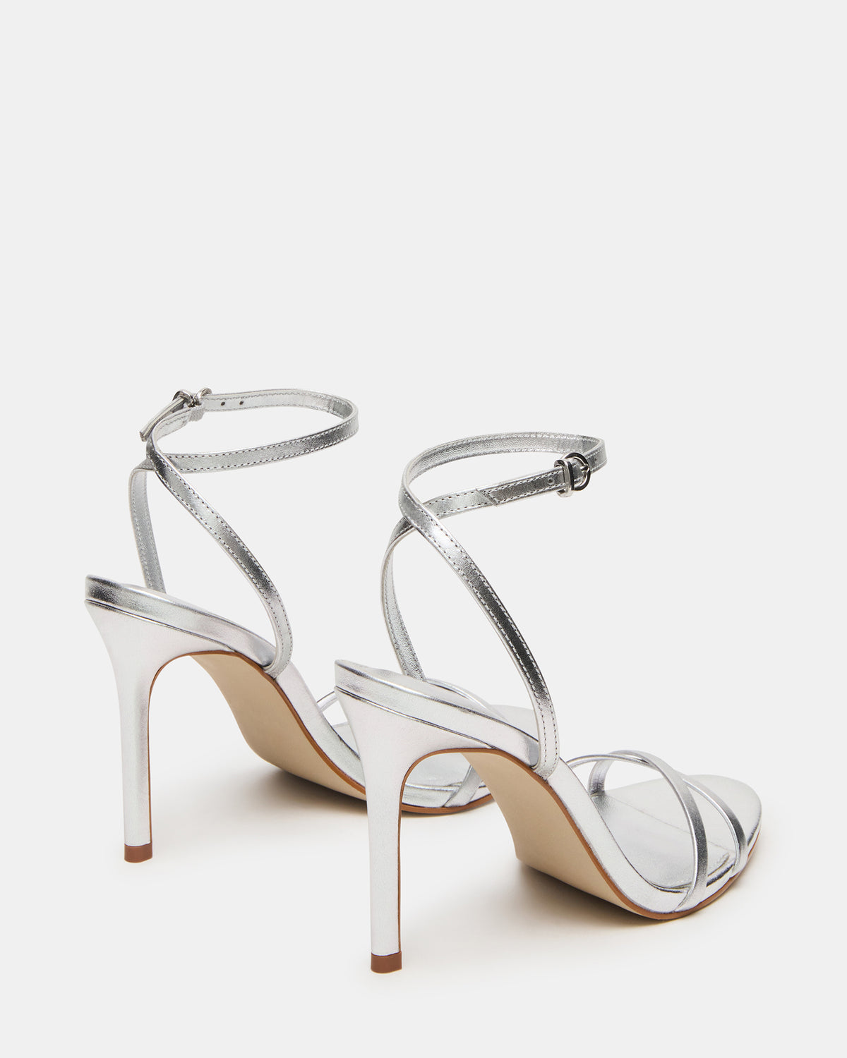 JYPSEY Silver Leather Strappy Stiletto Women's Heel