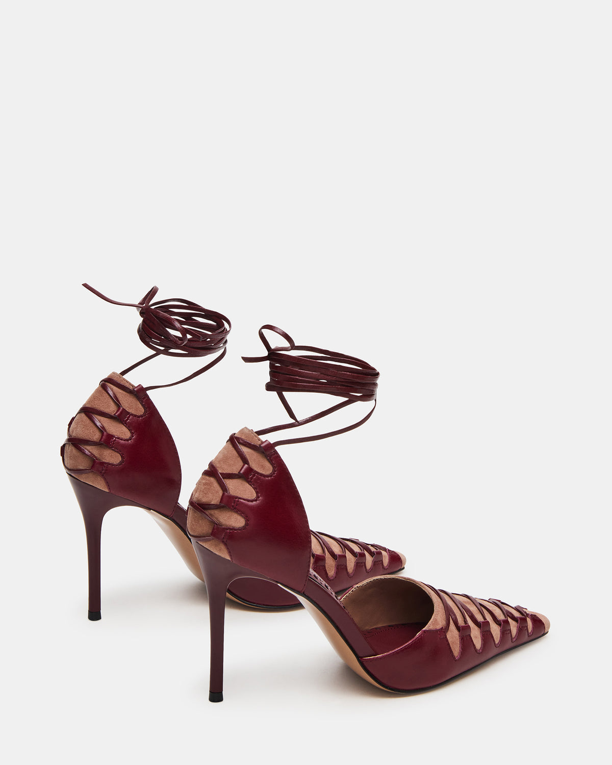 DANGER Burgundy Multi Pointed-Toe Lace-Up Stiletto Pump Women's Heel