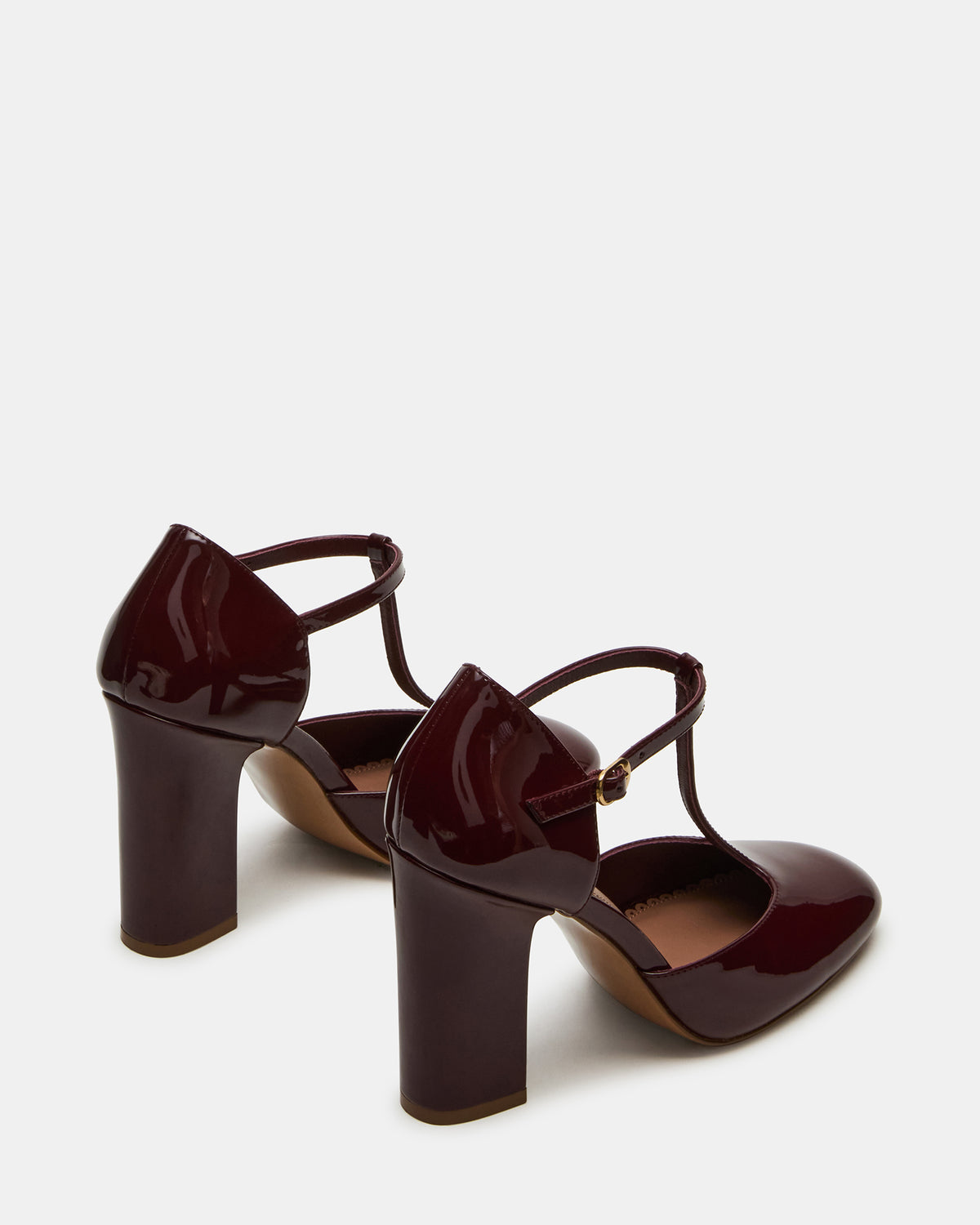 MALCOLM Burgundy Patent T-Strap Block Heel Women's Heel