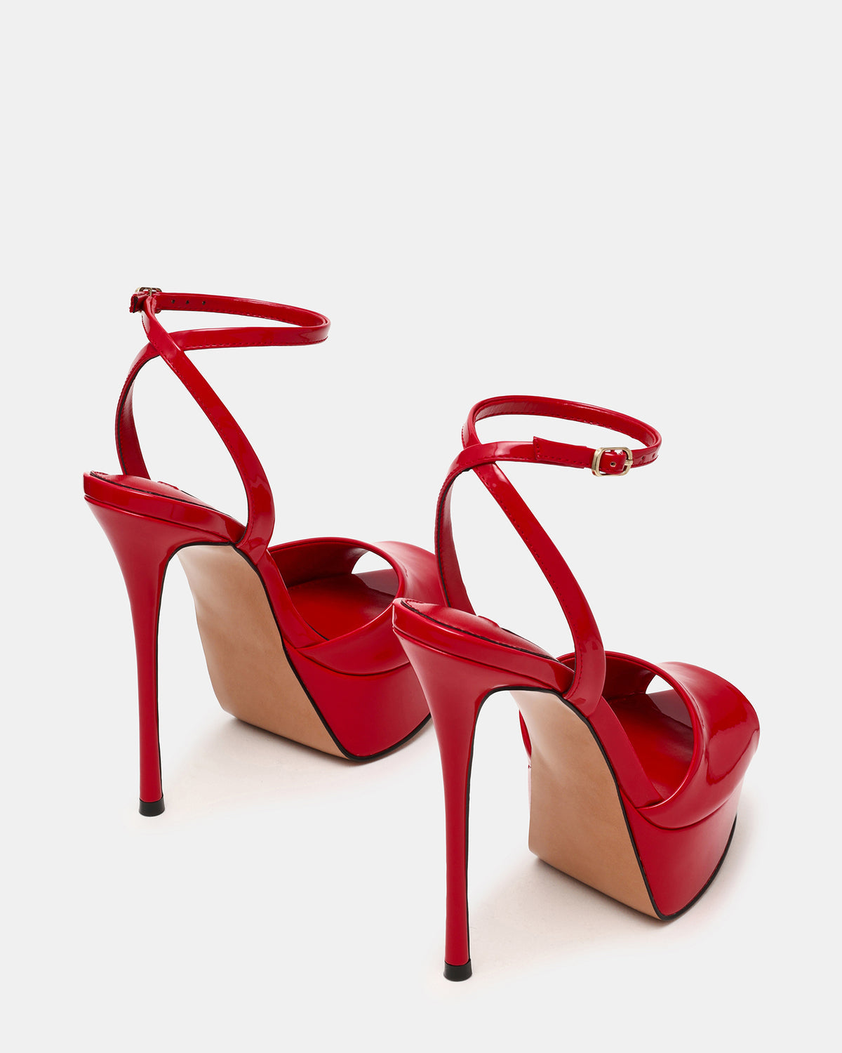 JEZZICA Red Patent Platform Stiletto Ankle Strap Women's Heel