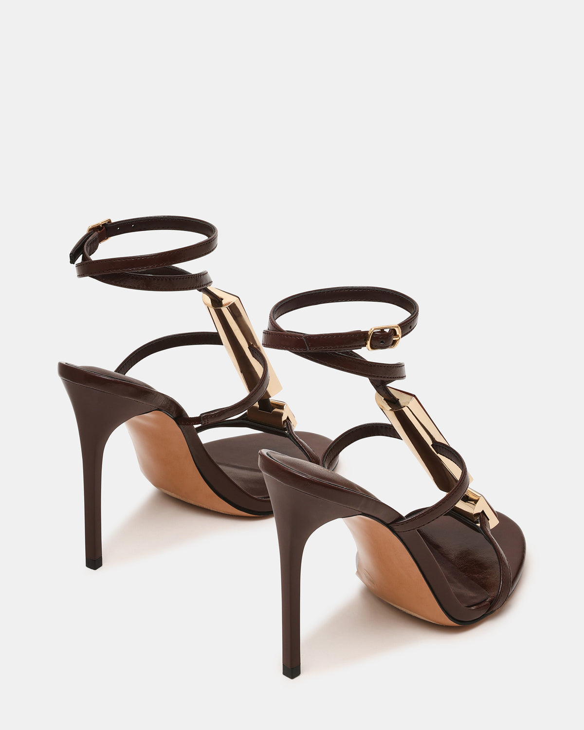 SHAYLEE Brown Stone Detail Strappy Stiletto Women's Heel