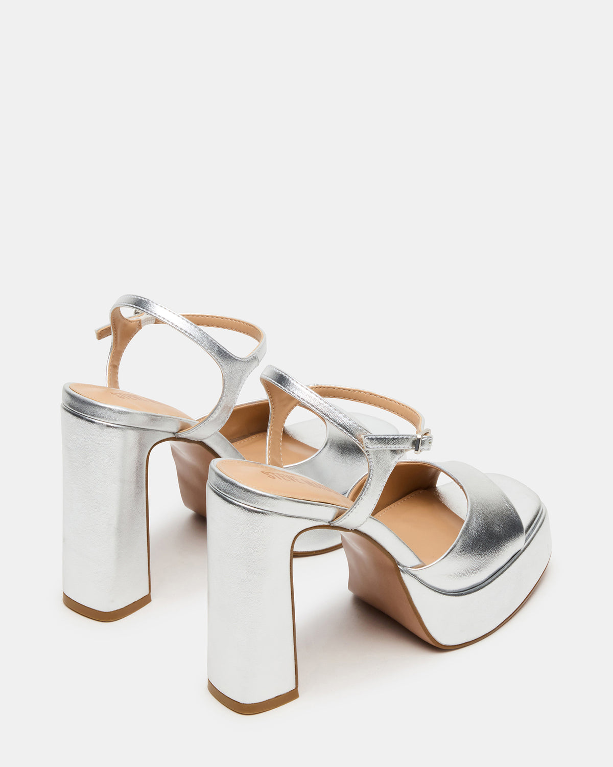 LIANDRA Silver Platform Square-Toe Strappy Women's Heel