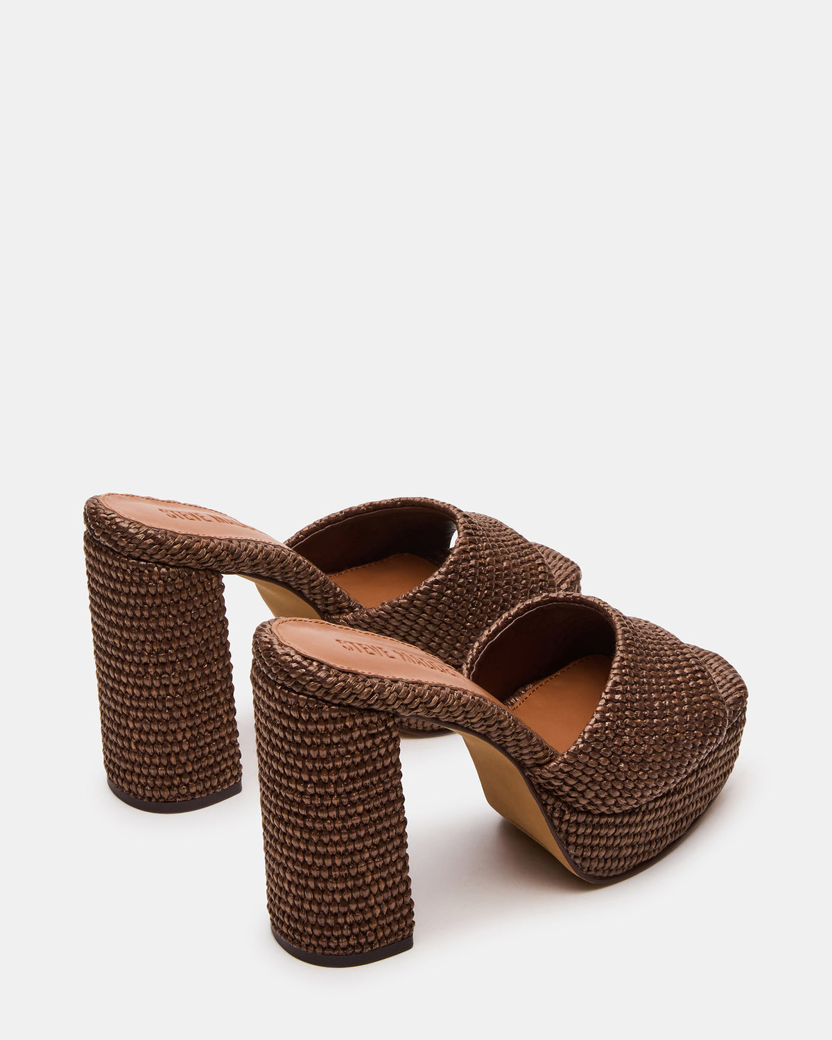 JOEL Brown Raffia Square-Toe Platform Raffia Mule Women's Heel