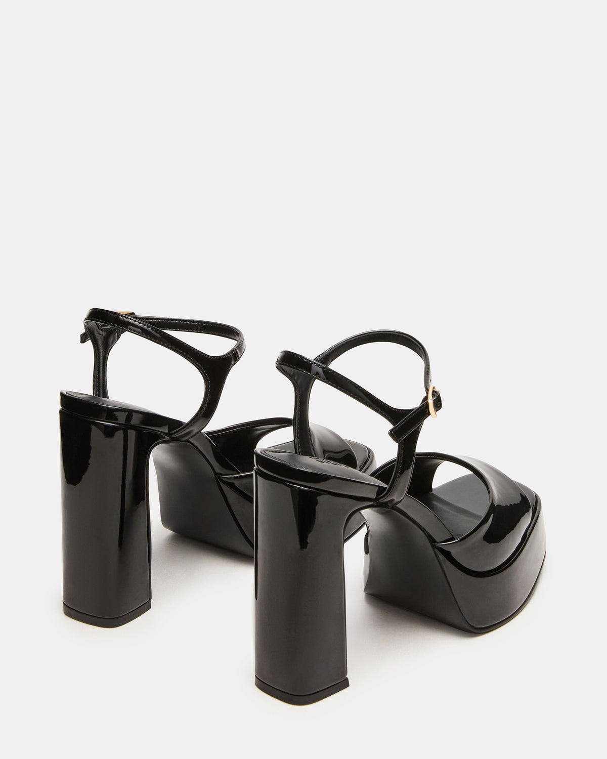 LIANDRA Black Patent Women's Platform Square-Toe Strappy Heel