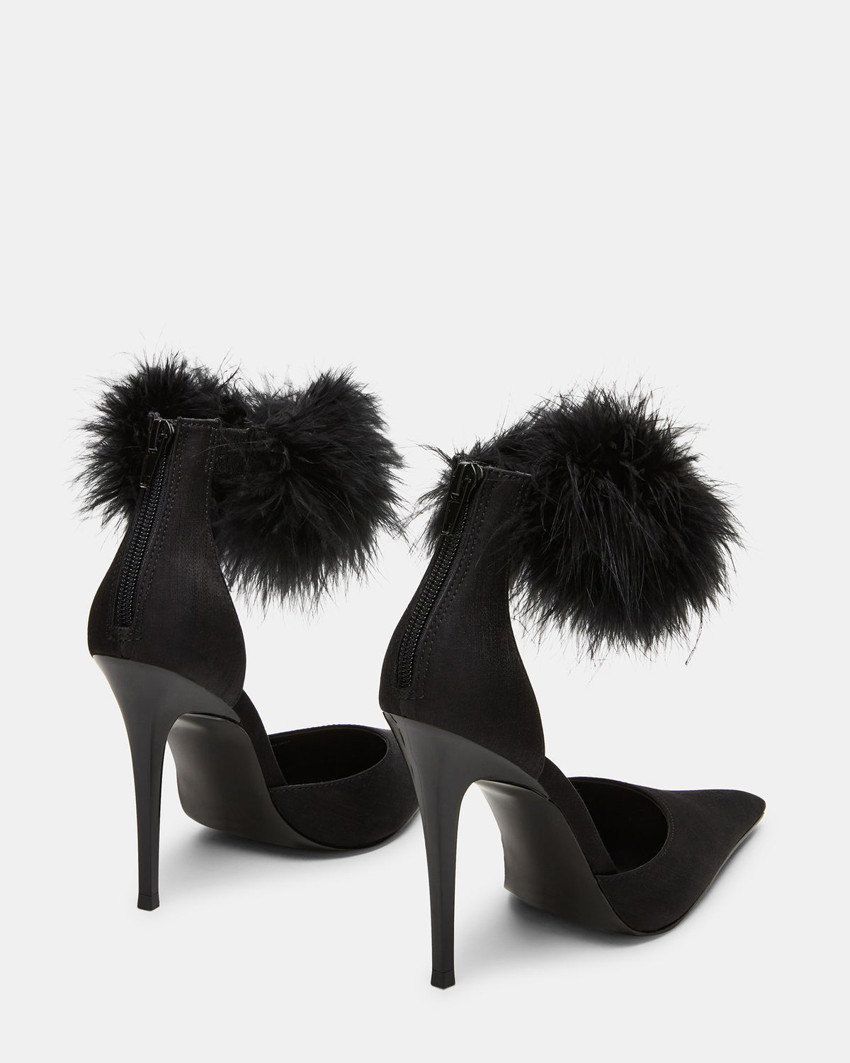 ELUSIVE Black Satin Pointed-Toe Stiletto Pump Women's Heel
