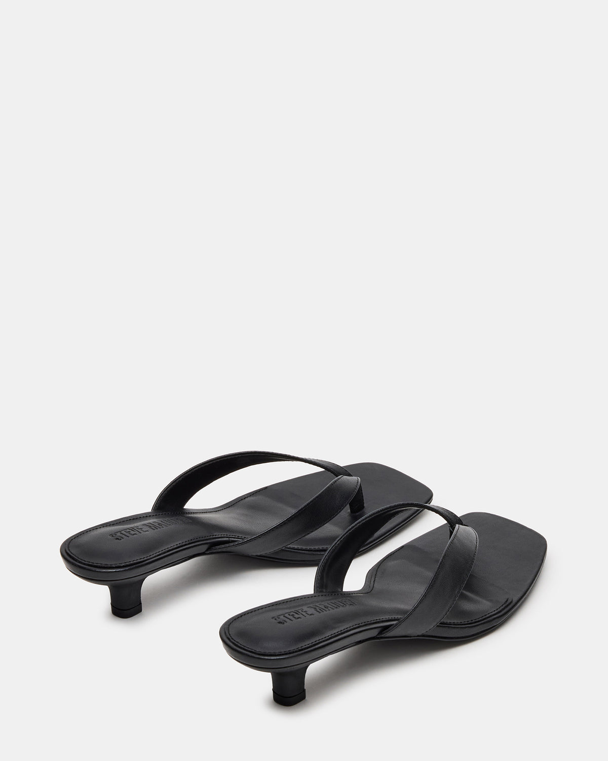 TRACIE Black Leather Thong Strap Women's Kitten Heel
