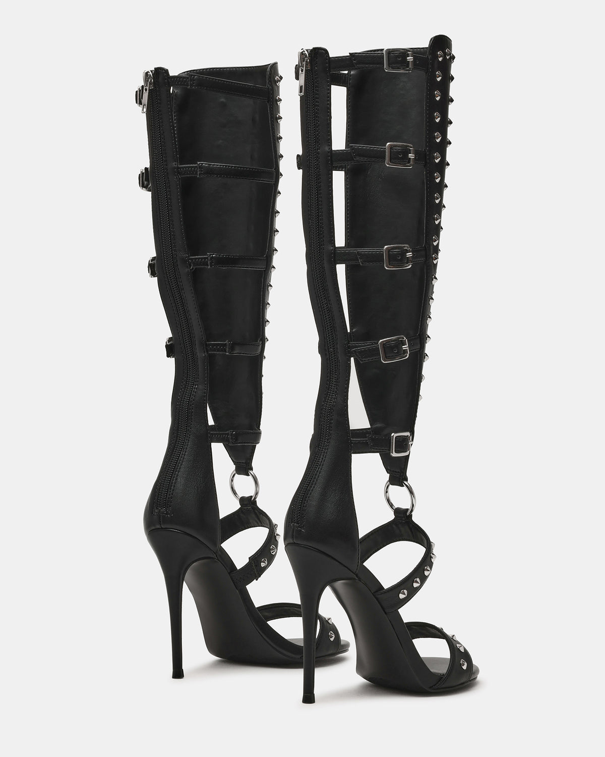 COMPOSURE Black Studs Strappy Stiletto Buckles Women's Heel