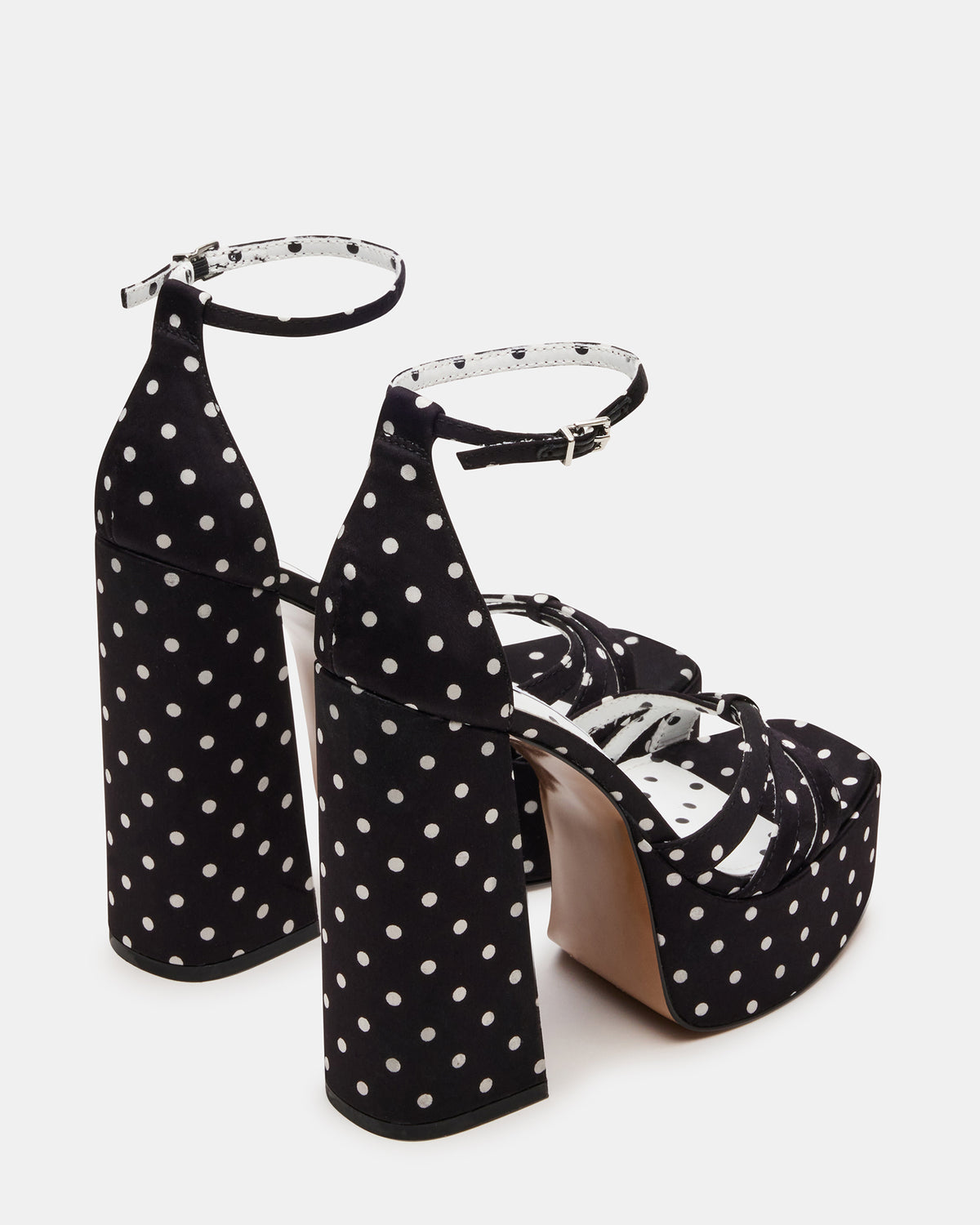 RETRO White/Black Polka Dot Open-Toe Block Heel Platform Women's Heel