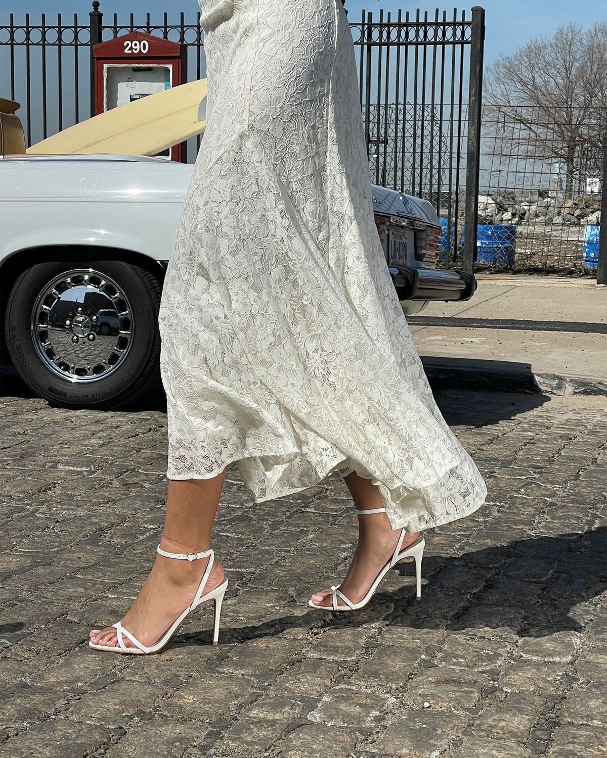 JYPSEY White Leather Strappy Stiletto Women's Heel