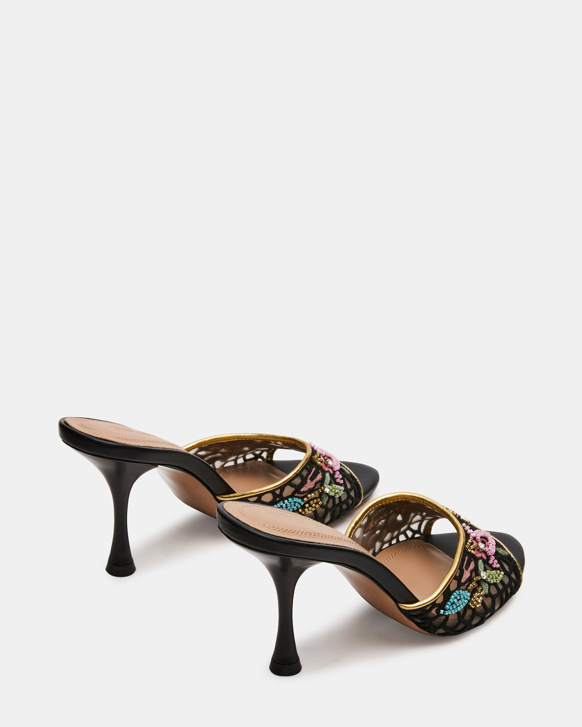 SANTI Mesh Black Multi Pointed-Toe Mule Women's Heel
