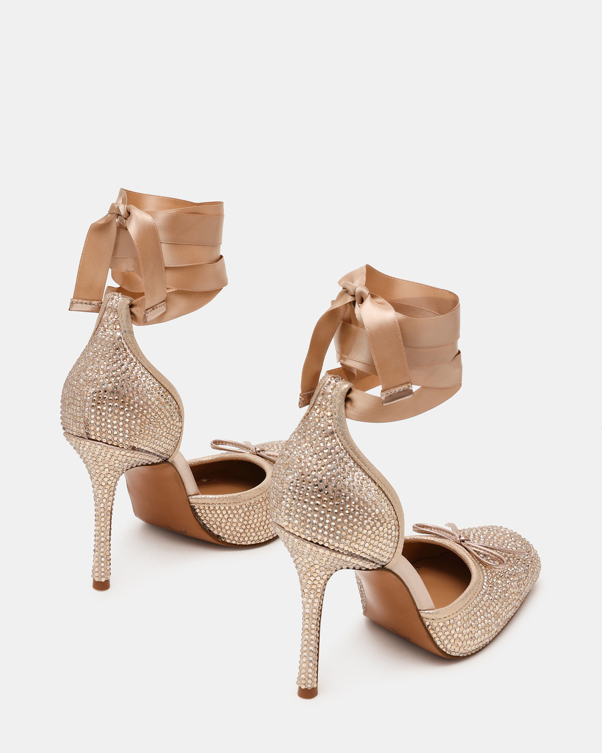 LARINA Champagne Rhinestones Square-Toe Stiletto Lace-Up Women's Heel