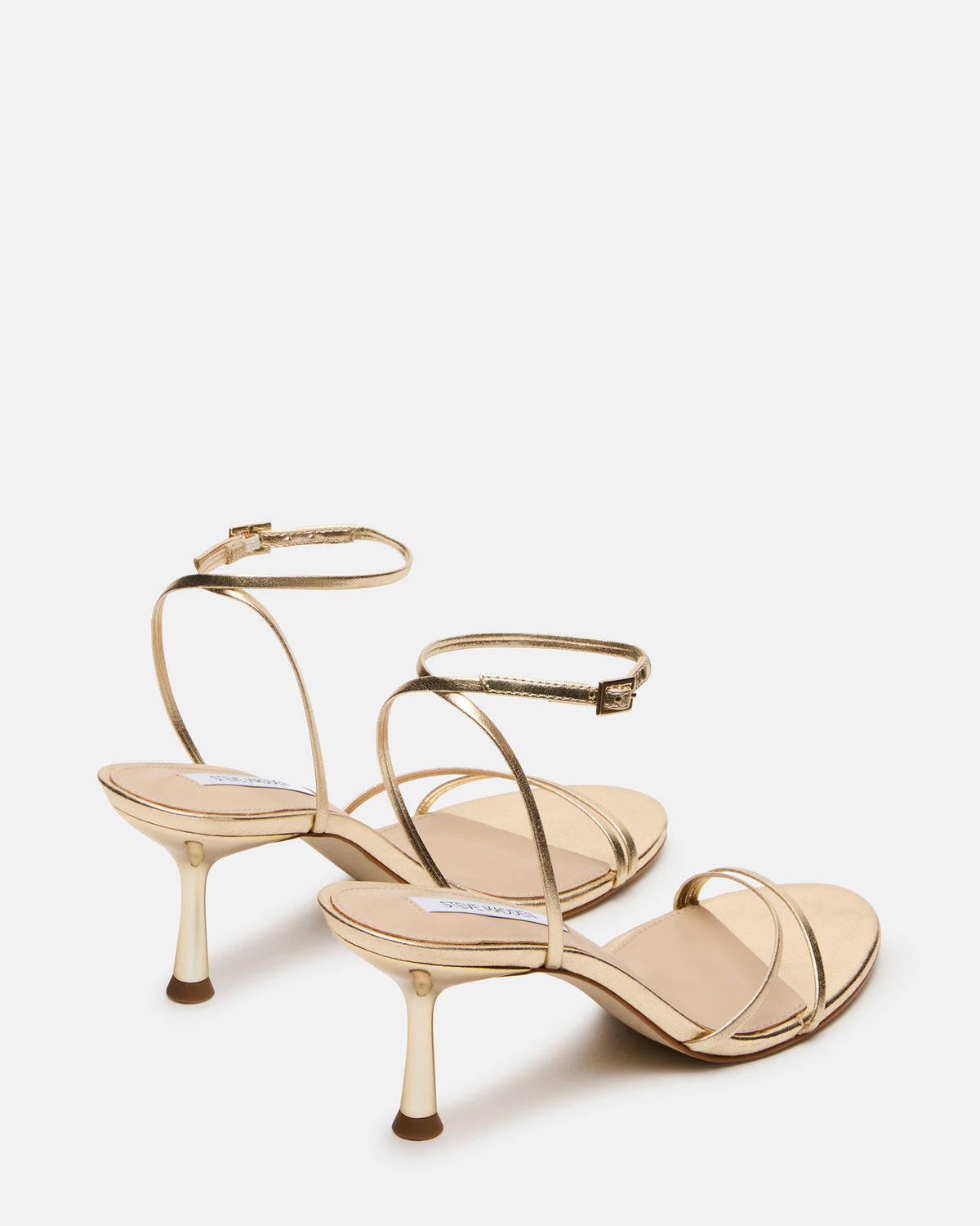 ERAS Gold Leather Stiletto Round-Toe Ankle Strap Women's Heel