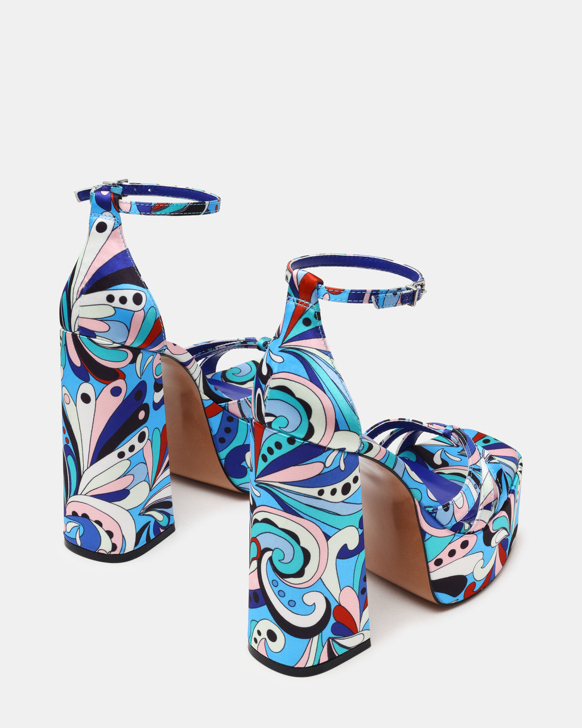 RETRO Blue Print Open-Toe Block Heel Platform Women's Heel