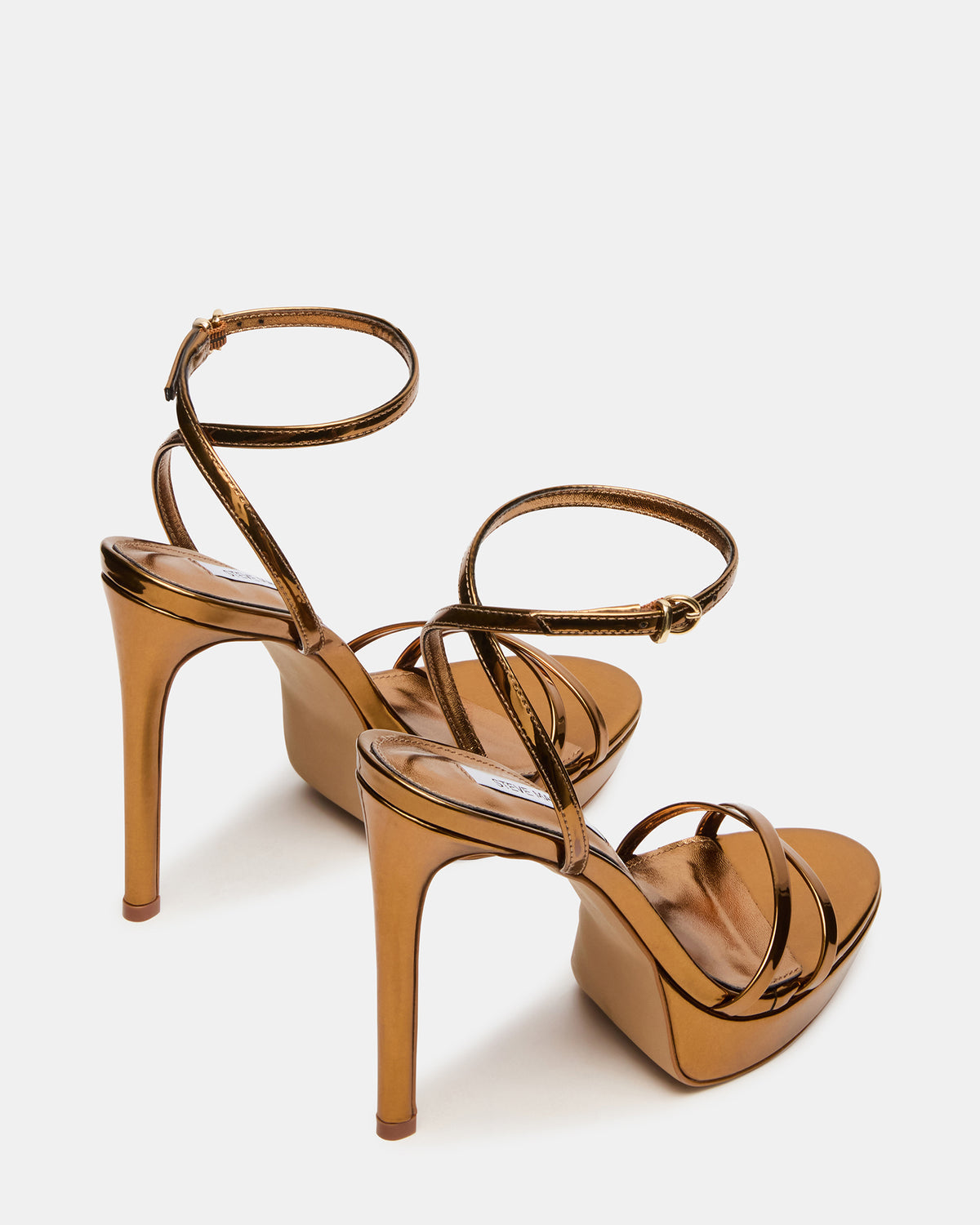 JUNI Bronze Criss Cross Stiletto Ankle Strap Women's Heel