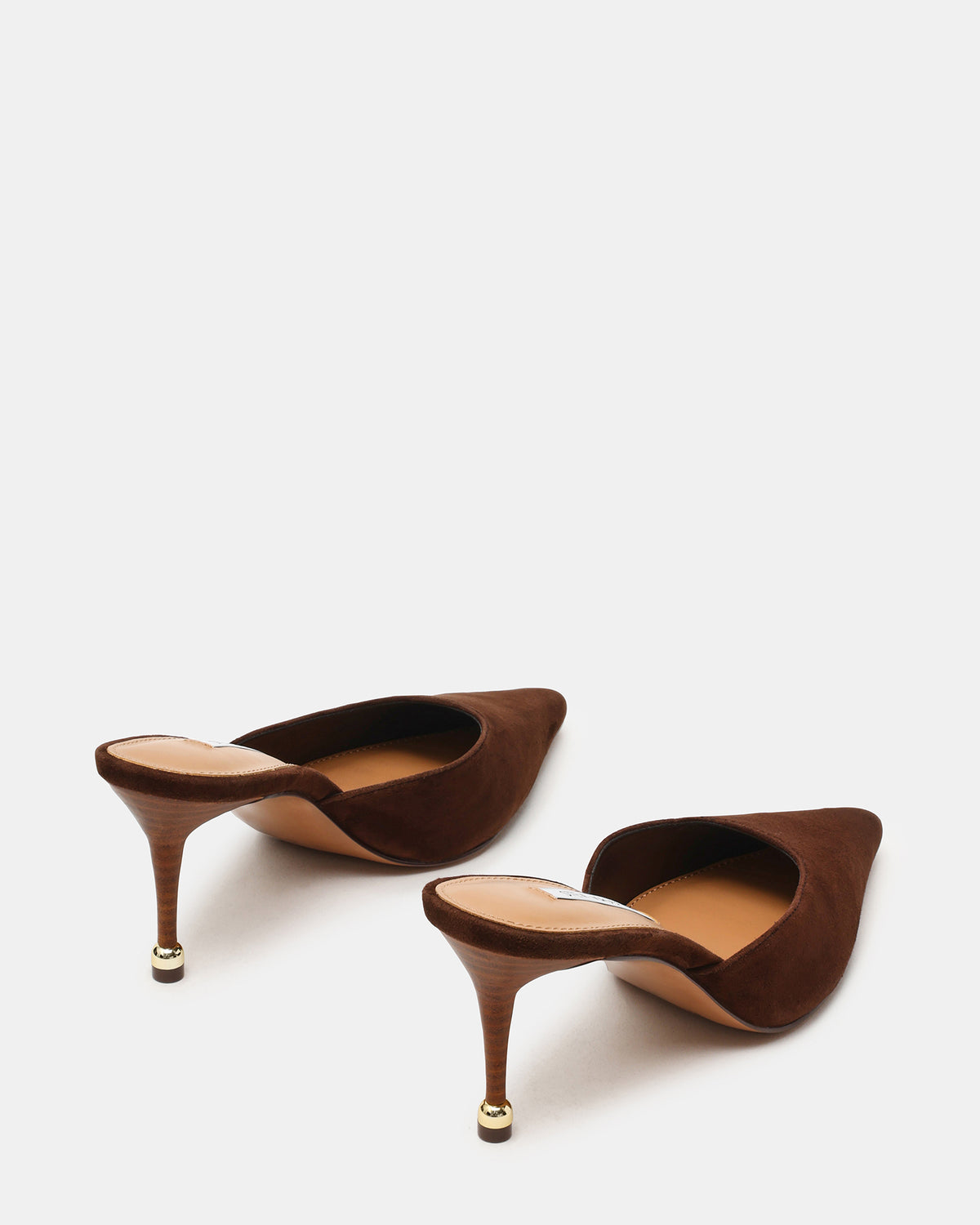 ADELINE Brown Suede Mule Pointed-Toe Gold-Detail Women's Heel