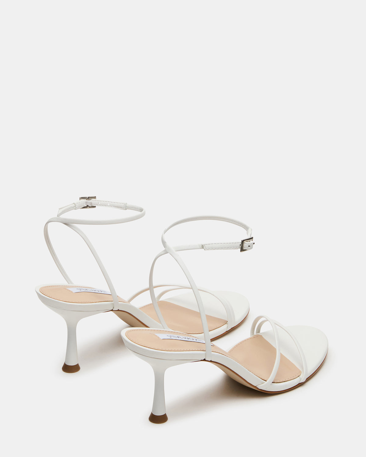 ERAS White Leather Stiletto Round-Toe Ankle Strap Women's Heel