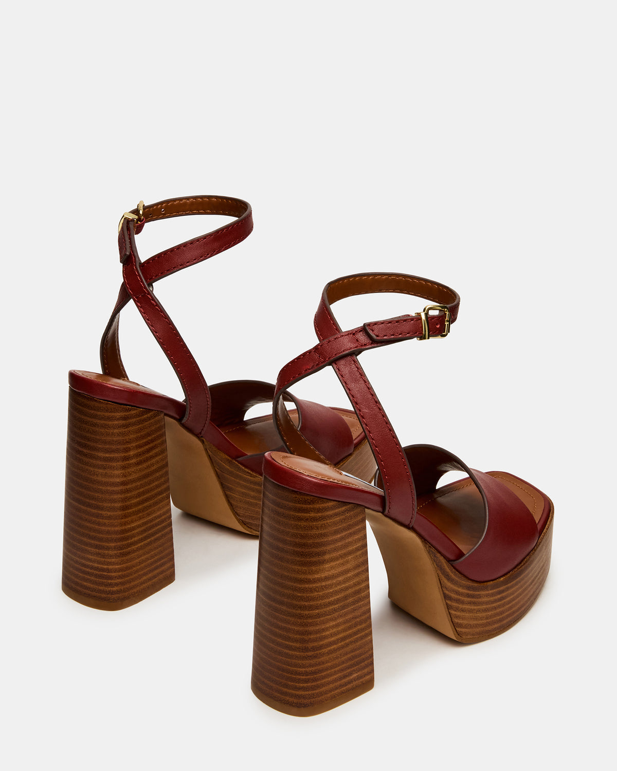 FLORIA Rust Leather Square-Toe Block Heel Platform Women's Heel