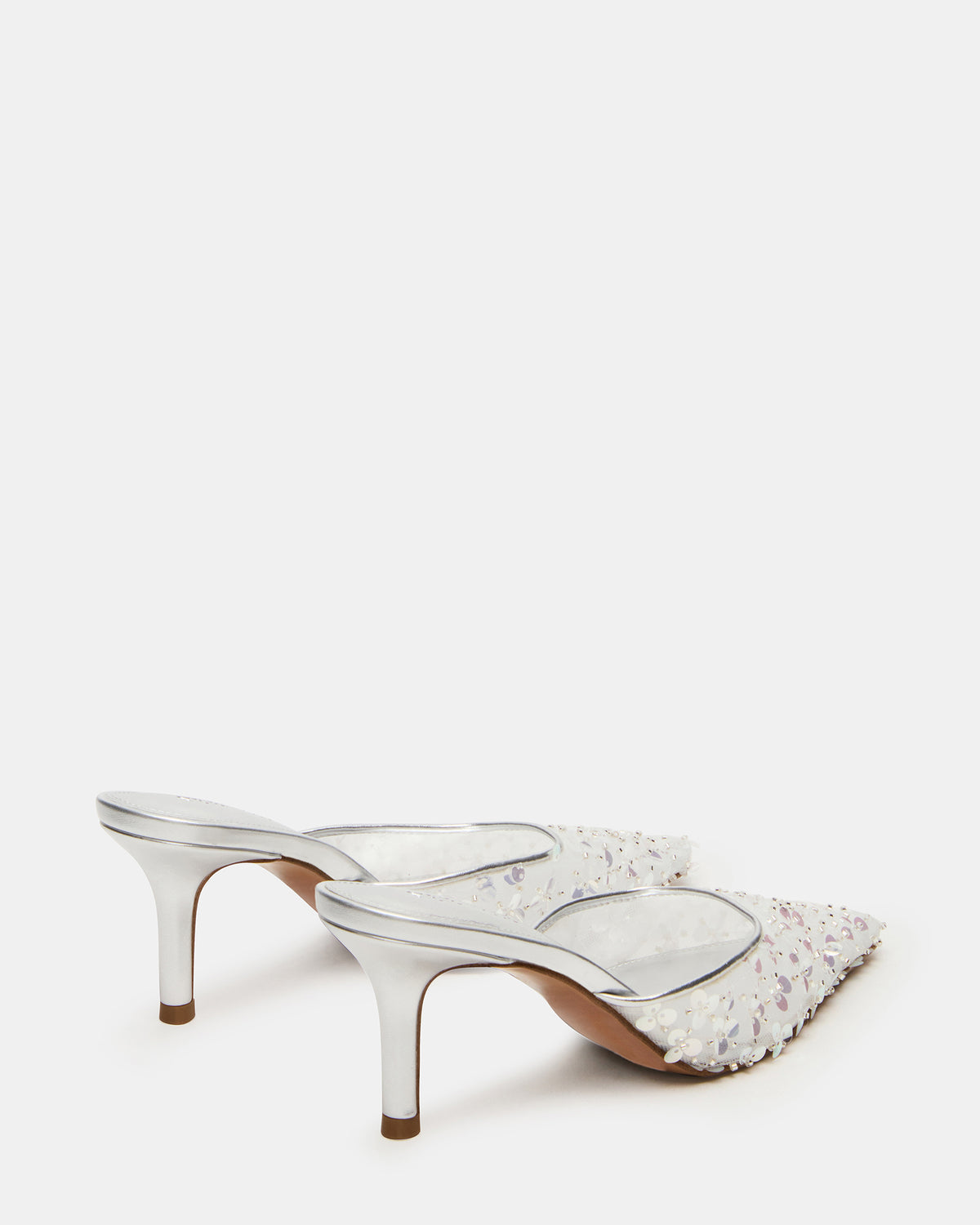 ALEXI Sequin Silver Pointed-Toe Mule Women's Heel