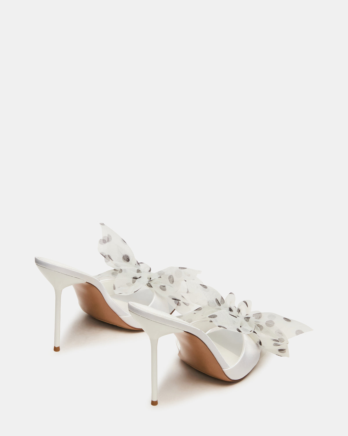 DAVINA Tulle White/Black Polka Dot Rounded Open-Toe Mule Stiletto Women's Heel