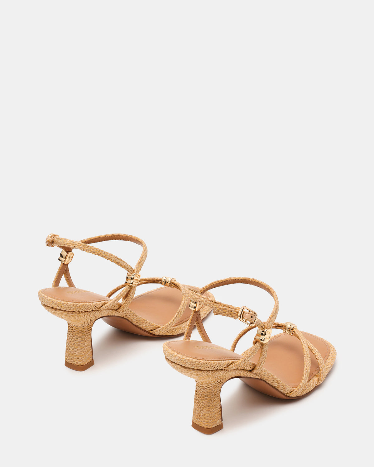 POSY Raffia Gold-Detail Strappy Square-Toe Women's Heel