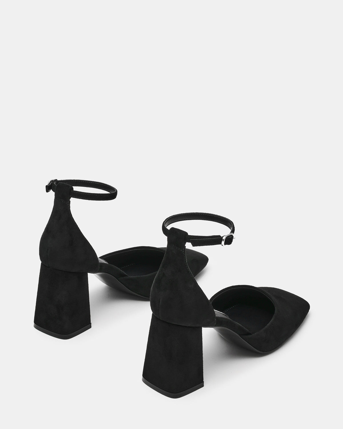 HARTLYN Black Suede Square-Toe Block Heel Ankle Strap Women's Heel