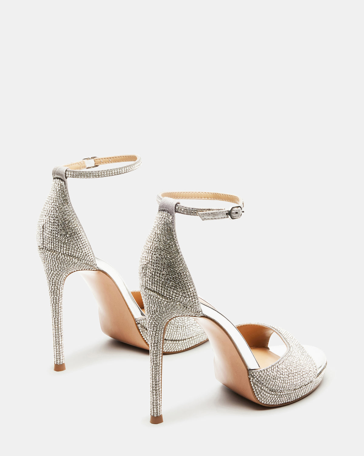 WILEY Silver Rhinestones Open Toe Stiletto Heel | Women's Heels