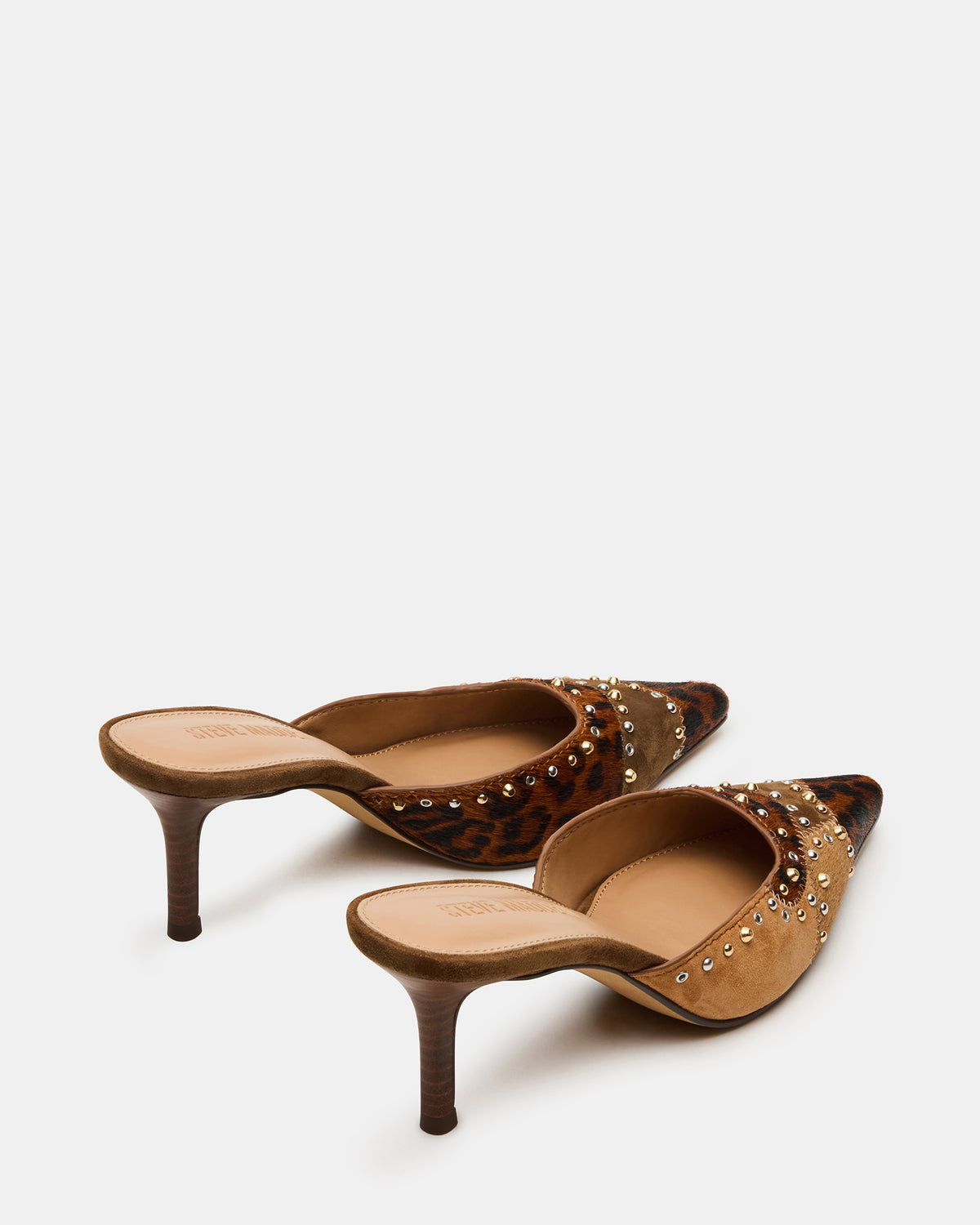 ALEXI Leopard Multi Studs Pointed-Toe Mule Women's Heel