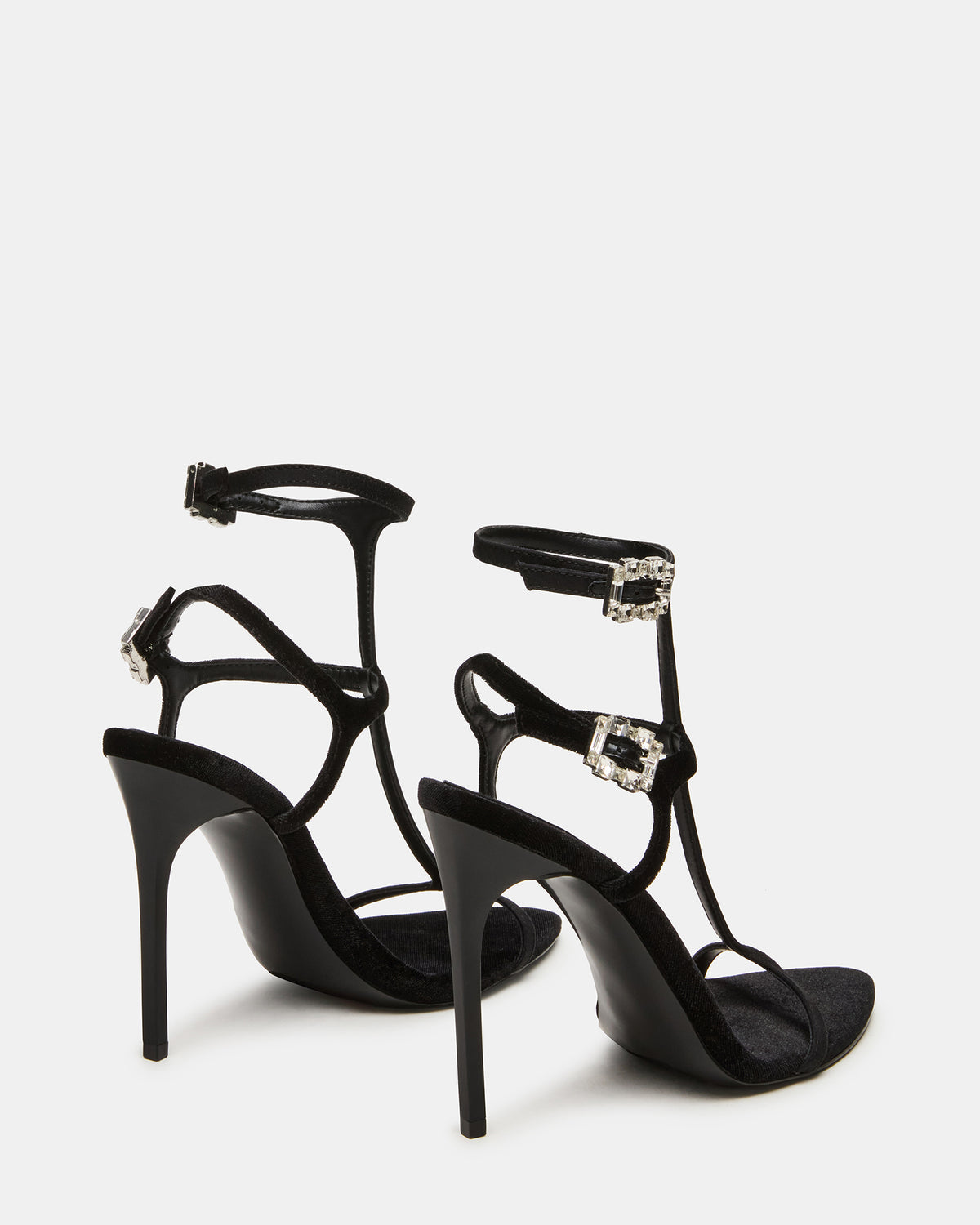 SALMA Black Multi Stiletto Strappy Open-Toe Ankle Strap Women's Heel