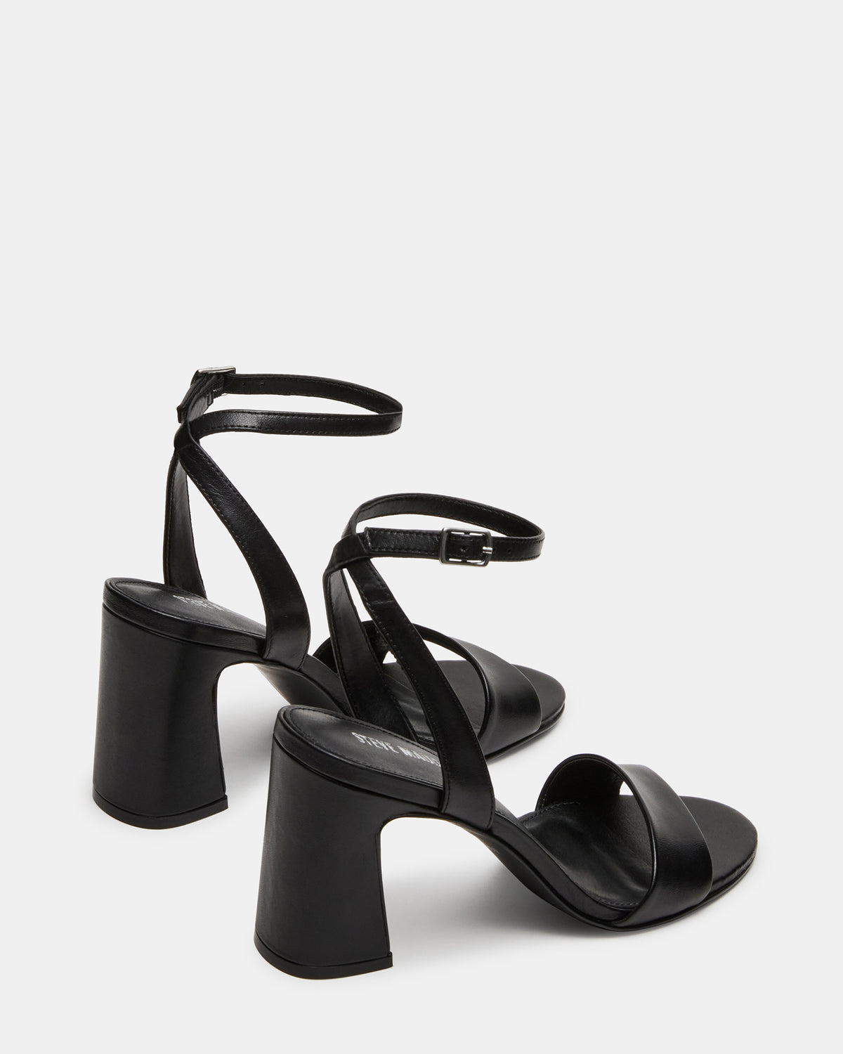 LARAH Black Leather Rounded Toe Block Heel Women's Heel