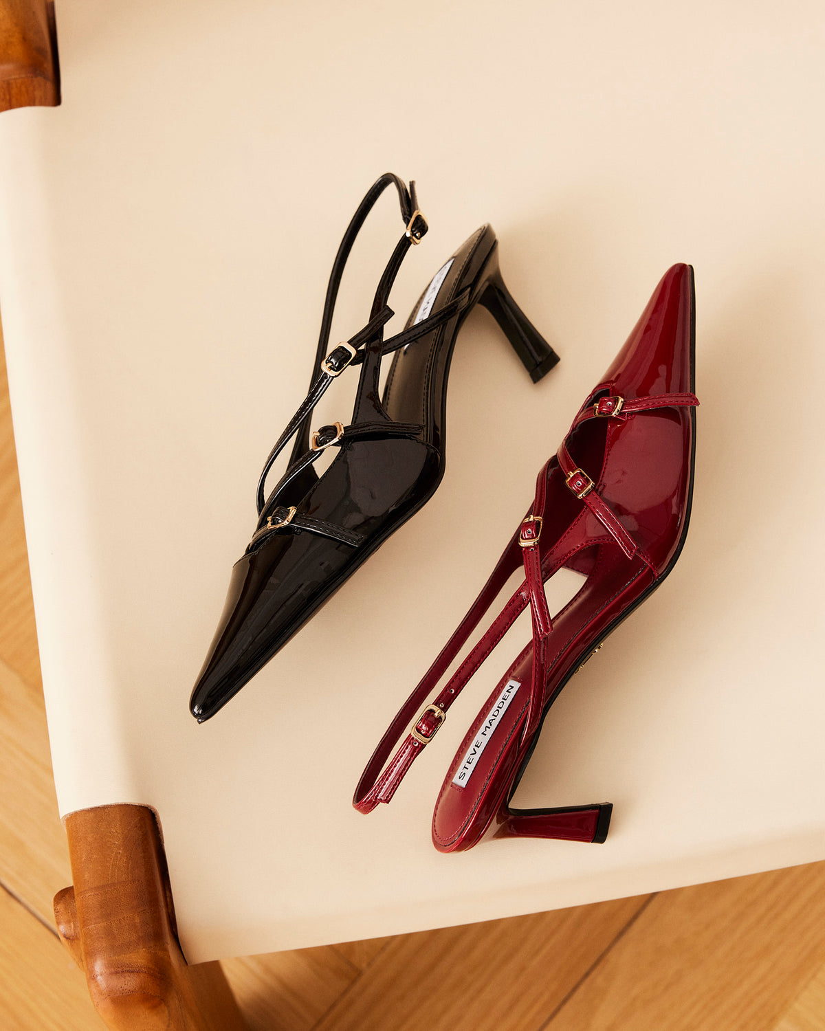 LIANA Black Patent Women's Slingback Pointed-Toe Low Heel