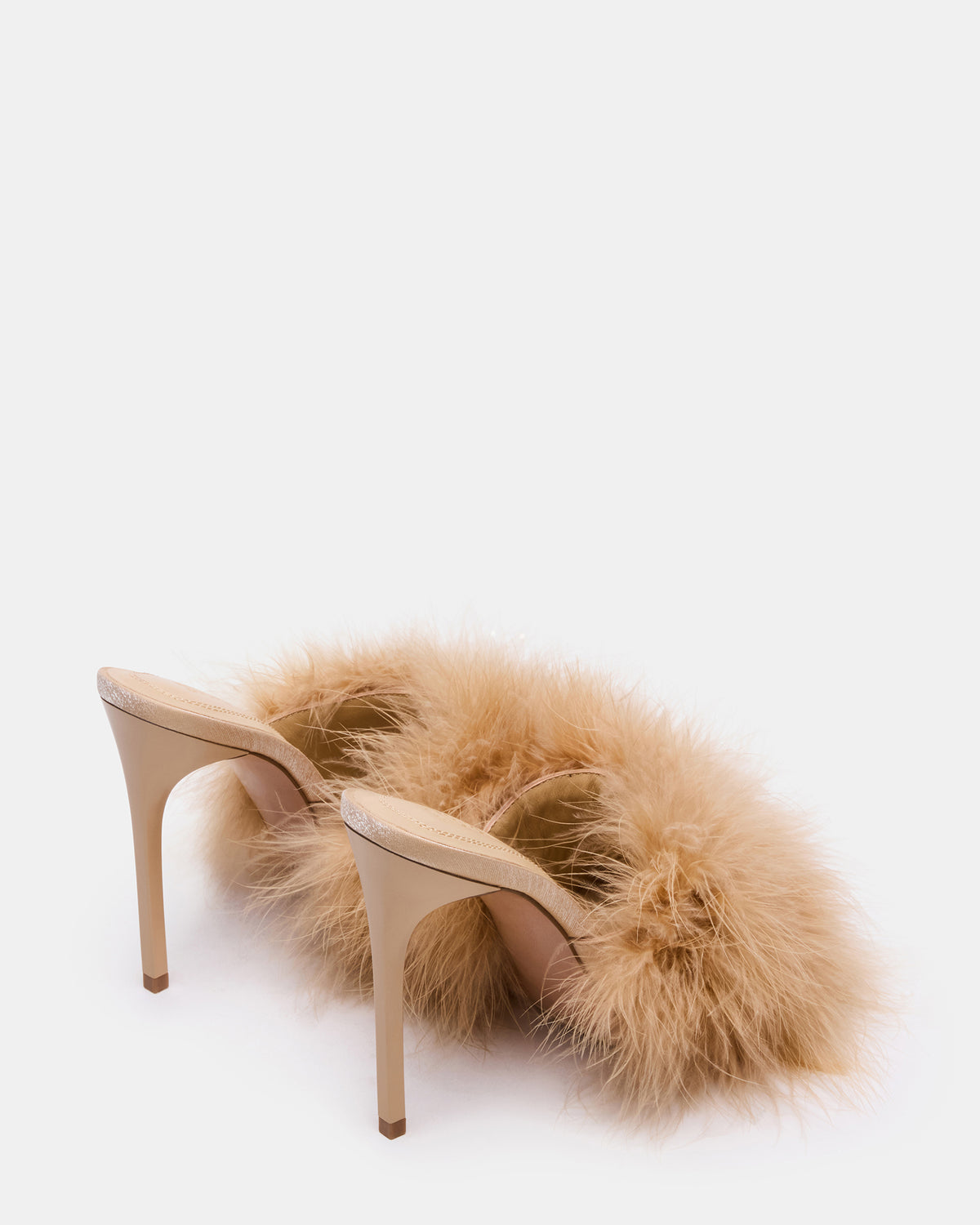 ASHBEY Tan Multi Pointed-Toe Feather Mule Stiletto Women's Heel