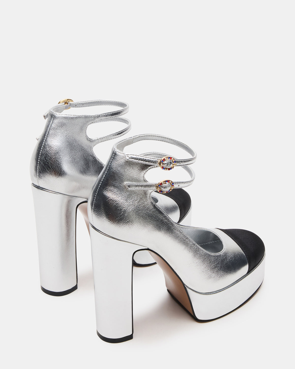 PEYTON Silver Leather Block Heel Platform Women's Heel