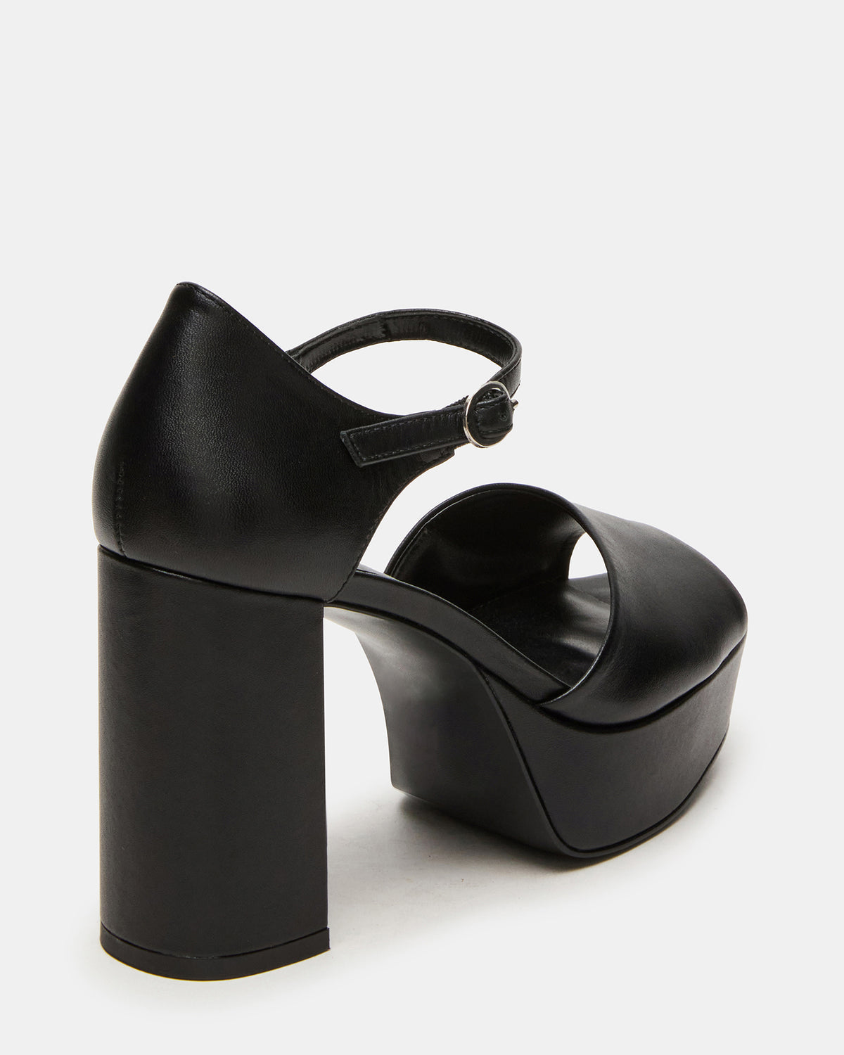 LONDON Black Leather Platfrom Block Heel Square-Toe Women's Heel