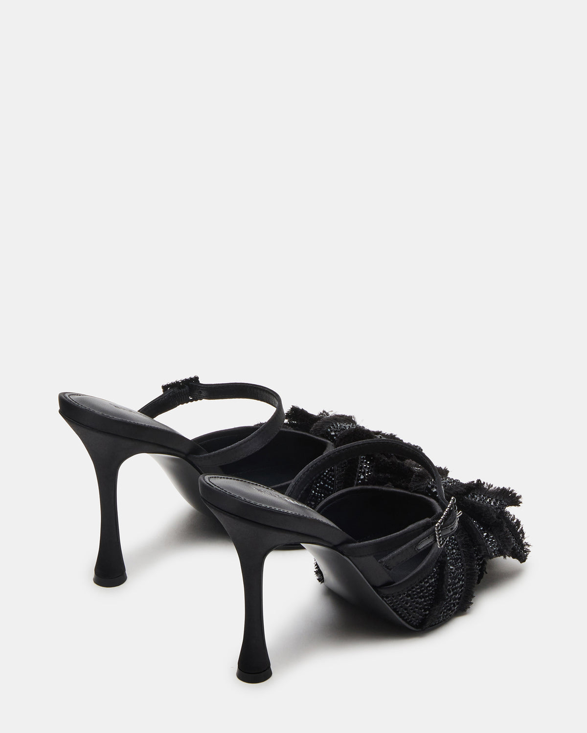 BAYLIN Black Satin Rhinestones Bow Pointed-Toe Stiletto Women's Heel